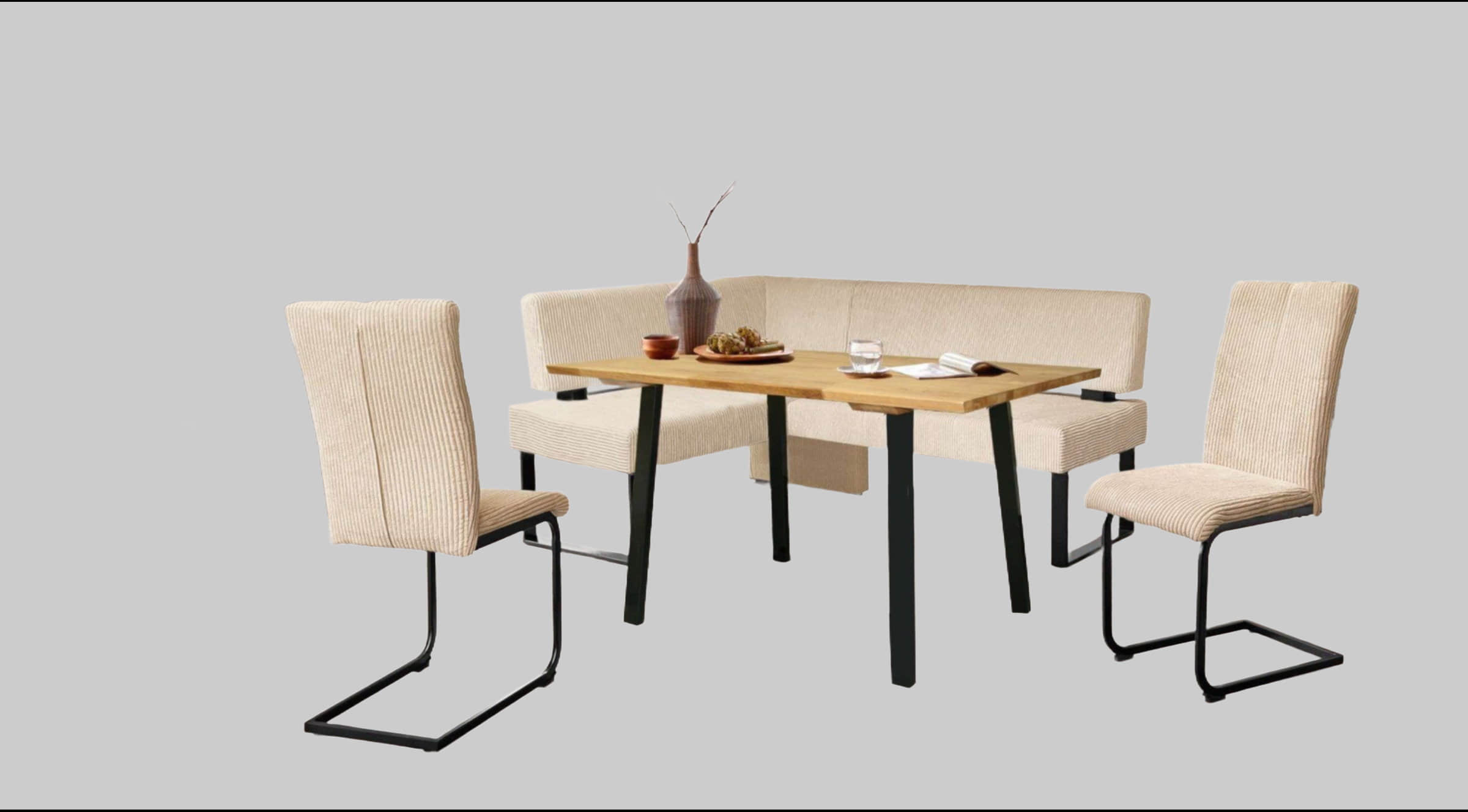 Home affaire Home affaire 'Oliver' Corner Bench with Metal Frame | Cord Upholstery Kitchen/Dining Bench | Left-Hand Extended Design | OTTO's Choice beige (Cas Sitzbänke
