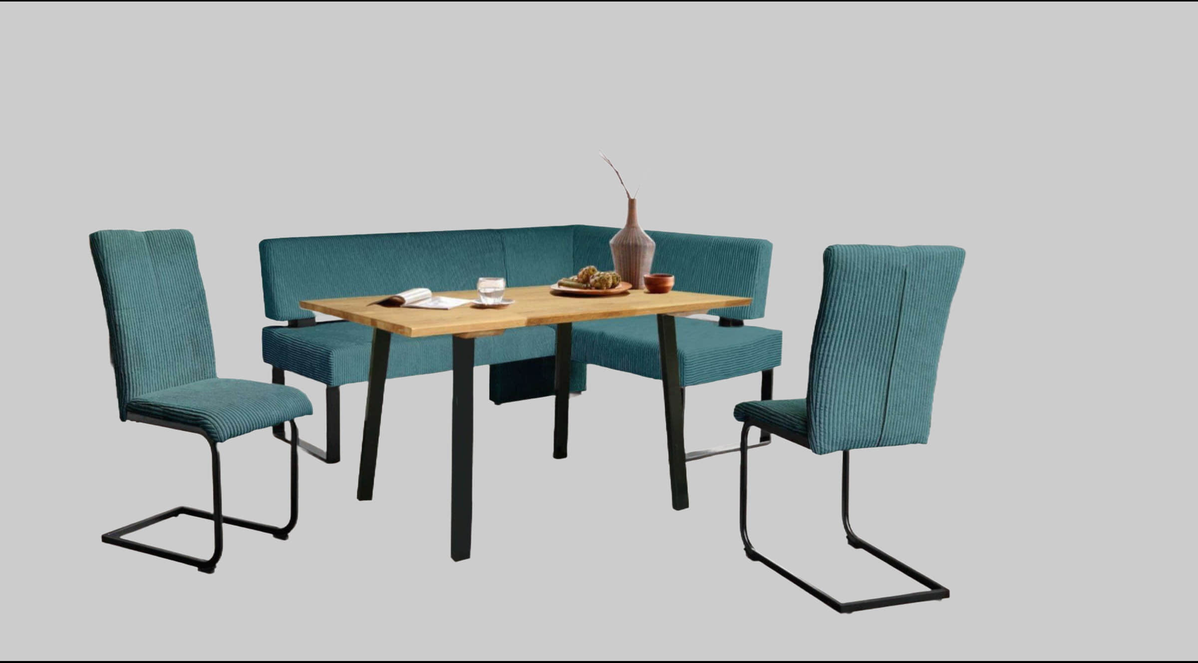 Home affaire Sitzbänke Home affaire 'Oliver' Corner Bench with Metal Frame | Cord Upholstery Kitchen/Dining Bench | Left-Hand Extended Design | OTTO's Choice Blau (Cast
