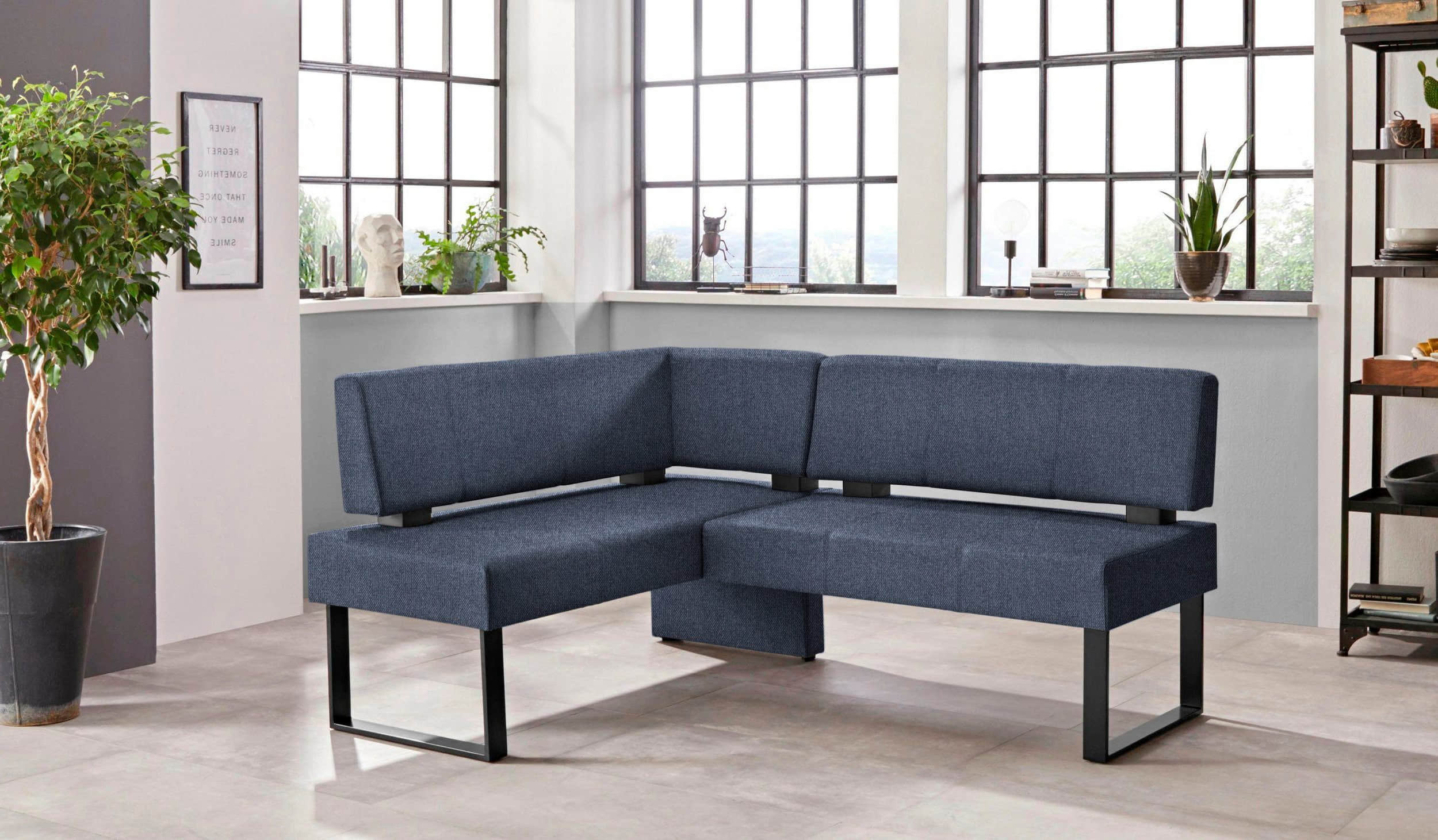 Sitzbänke Home affaire Home affaire 'Oliver' Corner Bench with Metal Frame | Cord Upholstery Kitchen/Dining Bench | Left-Hand Extended Design | OTTO's Choice dunkelblau