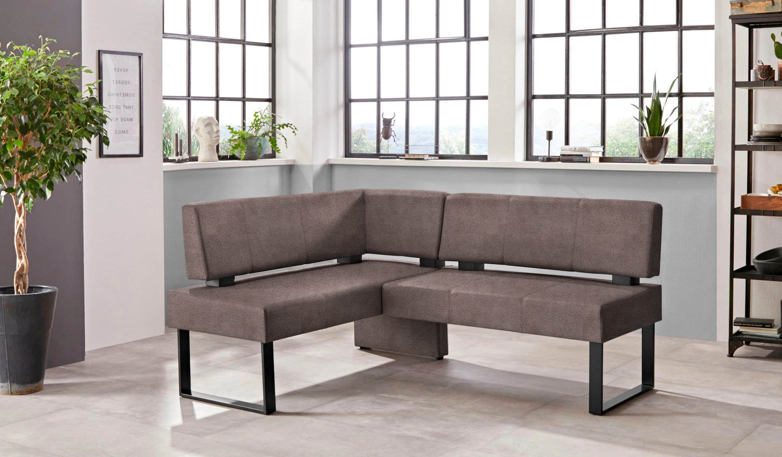 Home affaire Sitzbänke Home affaire 'Oliver' Corner Bench with Metal Frame | Cord Upholstery Kitchen/Dining Bench | Left-Hand Extended Design | OTTO's Choice dunkelbrau