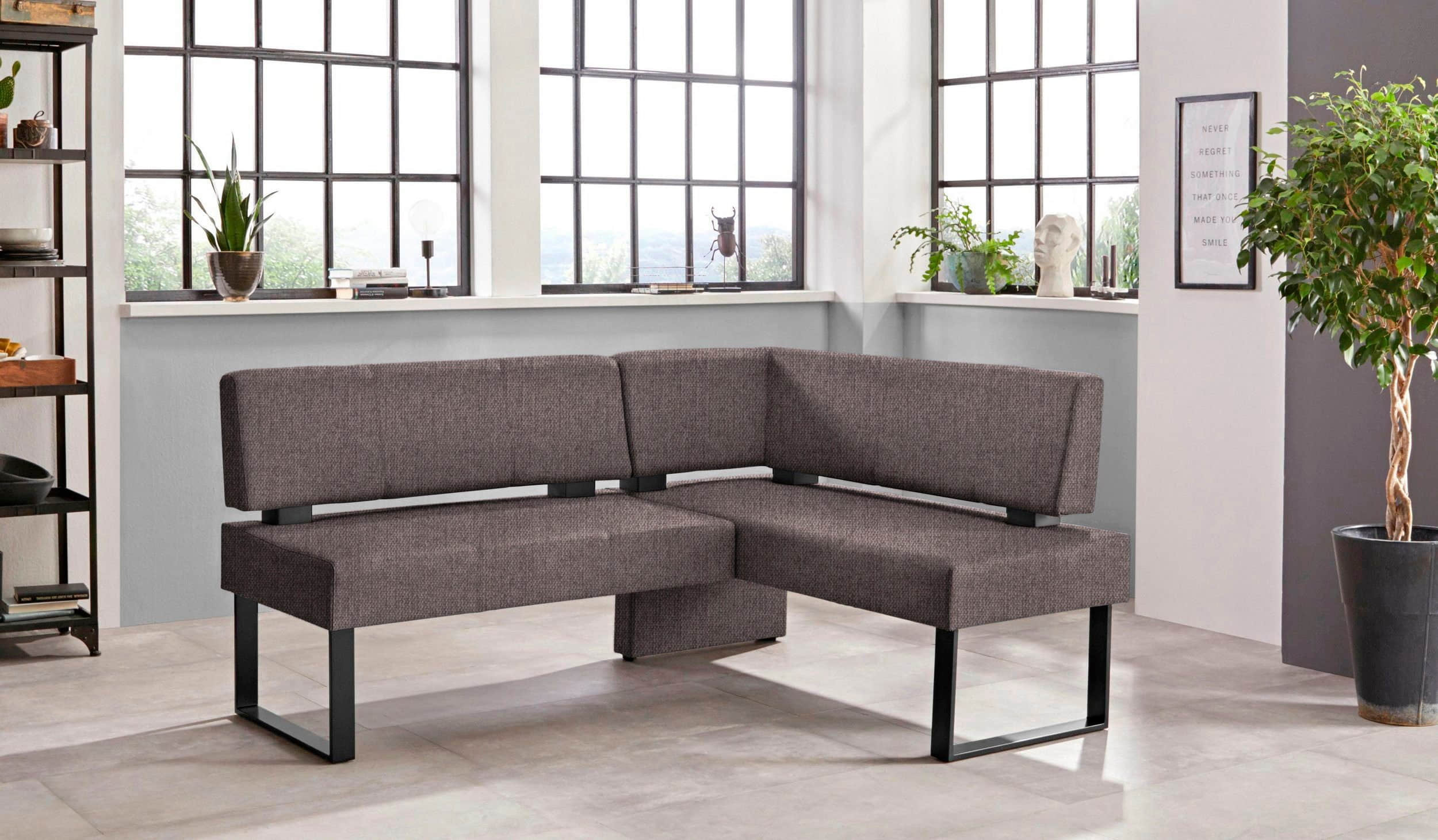 Sitzbänke Home affaire Home affaire 'Oliver' Corner Bench with Metal Frame | Cord Upholstery Kitchen/Dining Bench | Left-Hand Extended Design | OTTO's Choice dunkelbrau
