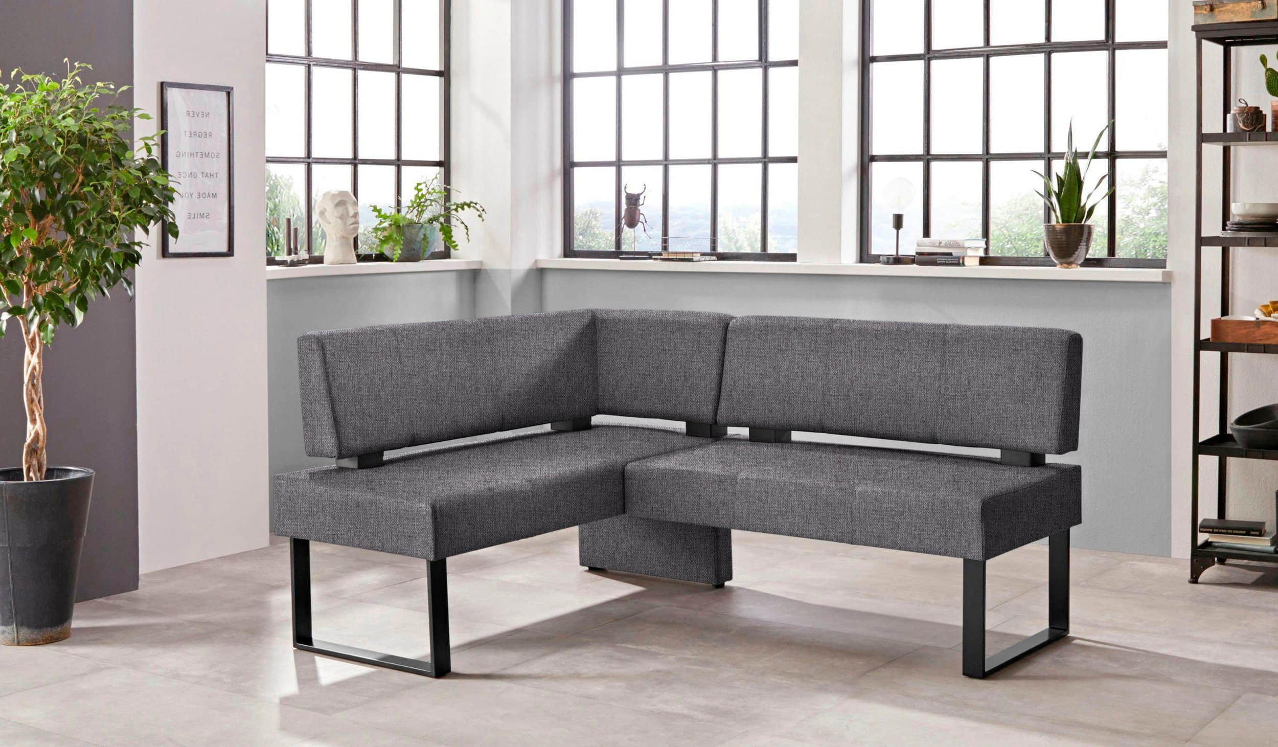 Sitzbänke Home affaire Home affaire 'Oliver' Corner Bench with Metal Frame | Cord Upholstery Kitchen/Dining Bench | Left-Hand Extended Design | OTTO's Choice dunkelgrau
