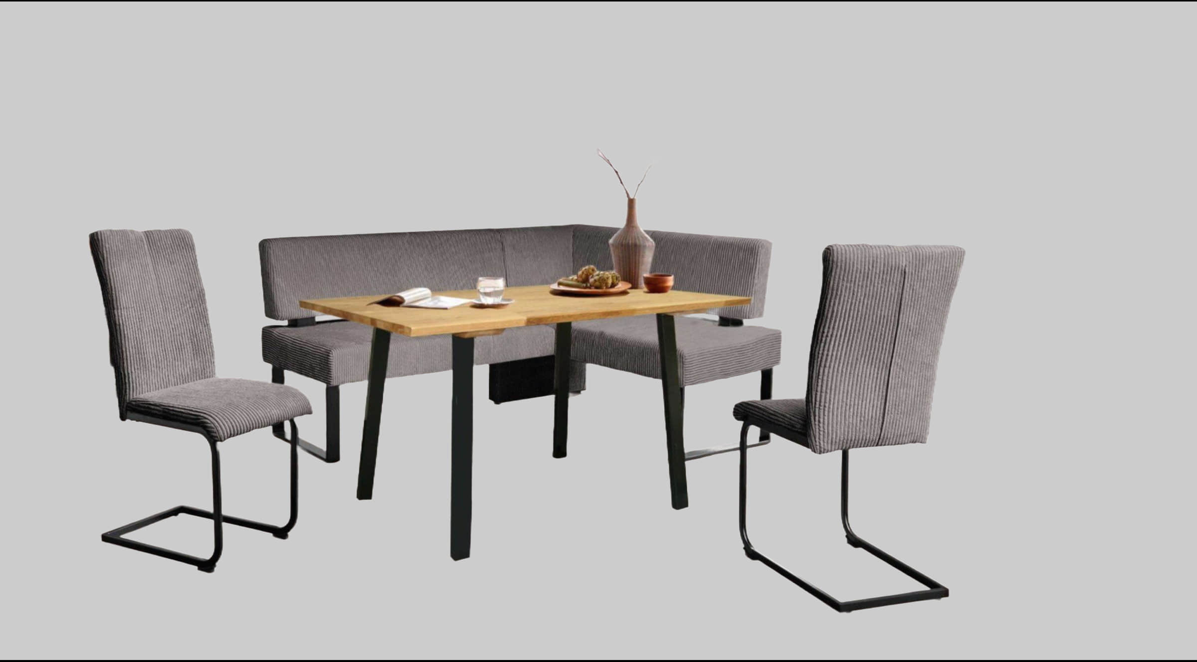 Home affaire 'Oliver' Corner Bench with Metal Frame | Cord Upholstery Kitchen/Dining Bench | Left-Hand Extended Design | OTTO's Choice dunkelgrau Sitzbänke Home affaire