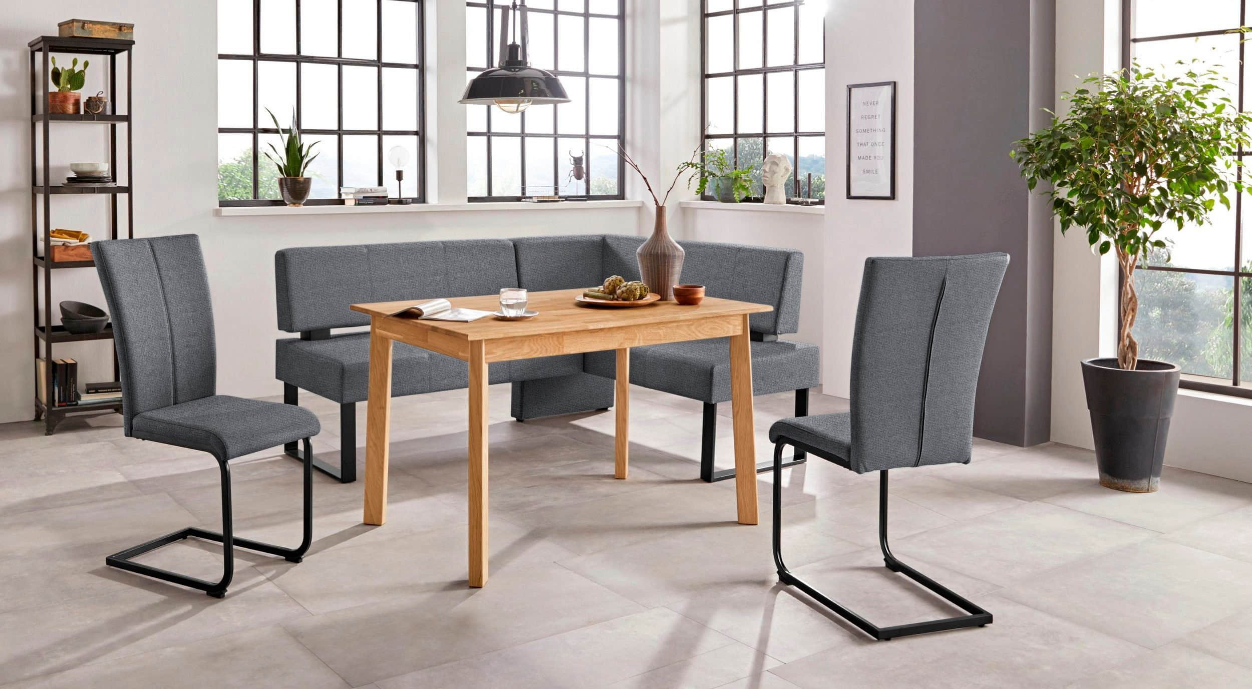 Sitzbänke Home affaire Home affaire 'Oliver' Corner Bench with Metal Frame | Cord Upholstery Kitchen/Dining Bench | Left-Hand Extended Design | OTTO's Choice dunkelgrau
