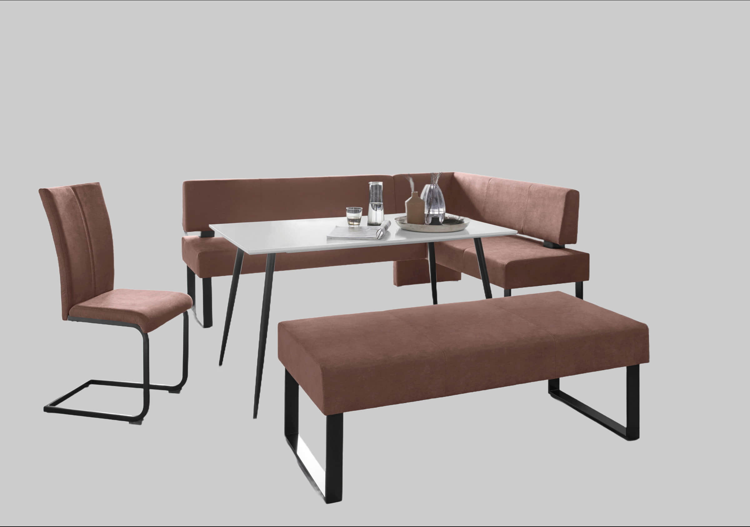 Home affaire Sitzbänke Home affaire 'Oliver' Corner Bench with Metal Frame | Cord Upholstery Kitchen/Dining Bench | Left-Hand Extended Design | OTTO's Choice braun