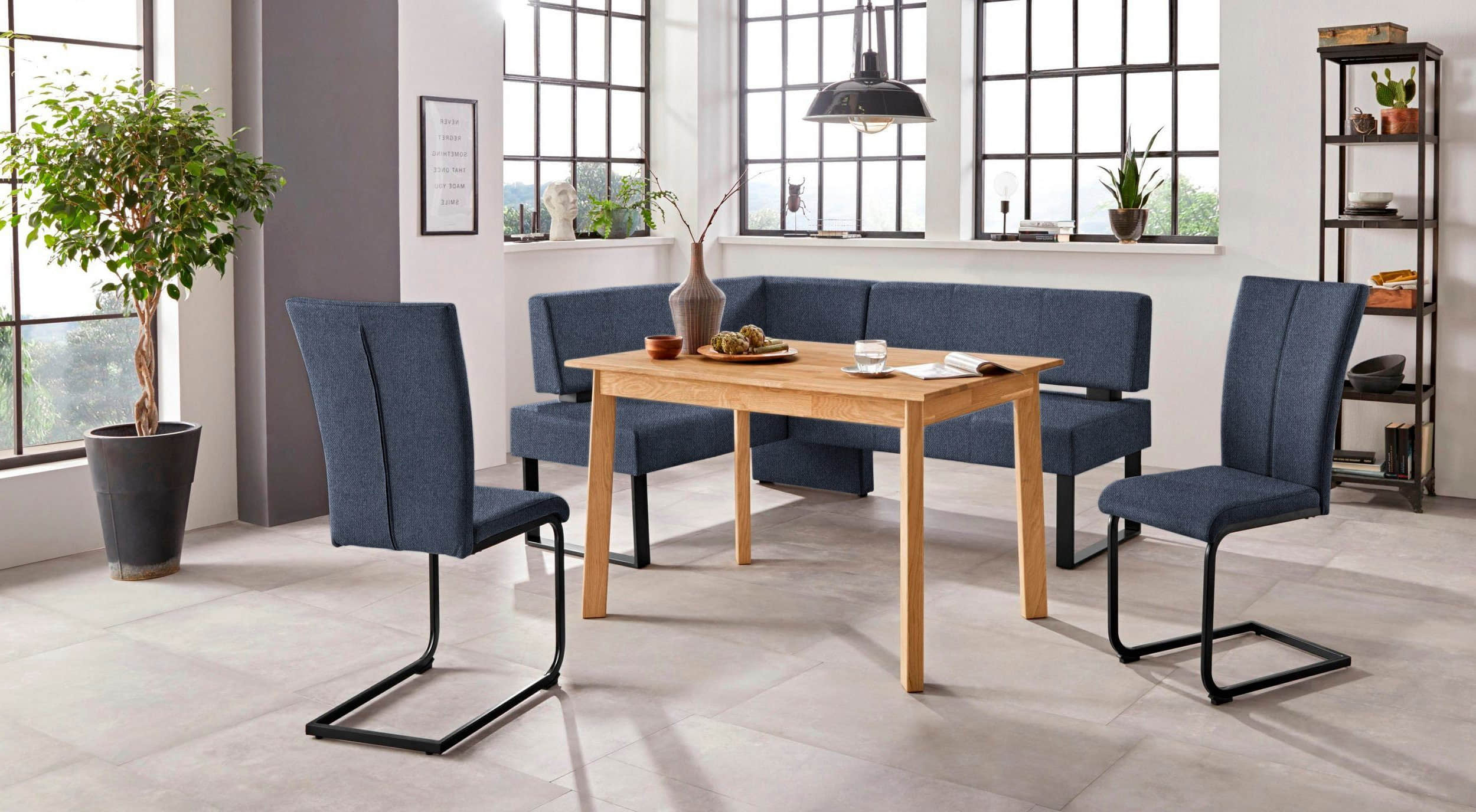Sitzbänke Home affaire Home affaire 'Oliver' Corner Bench with Metal Frame | Cord Upholstery Kitchen/Dining Bench | Left-Hand Extended Design | OTTO's Choice dunkelblau