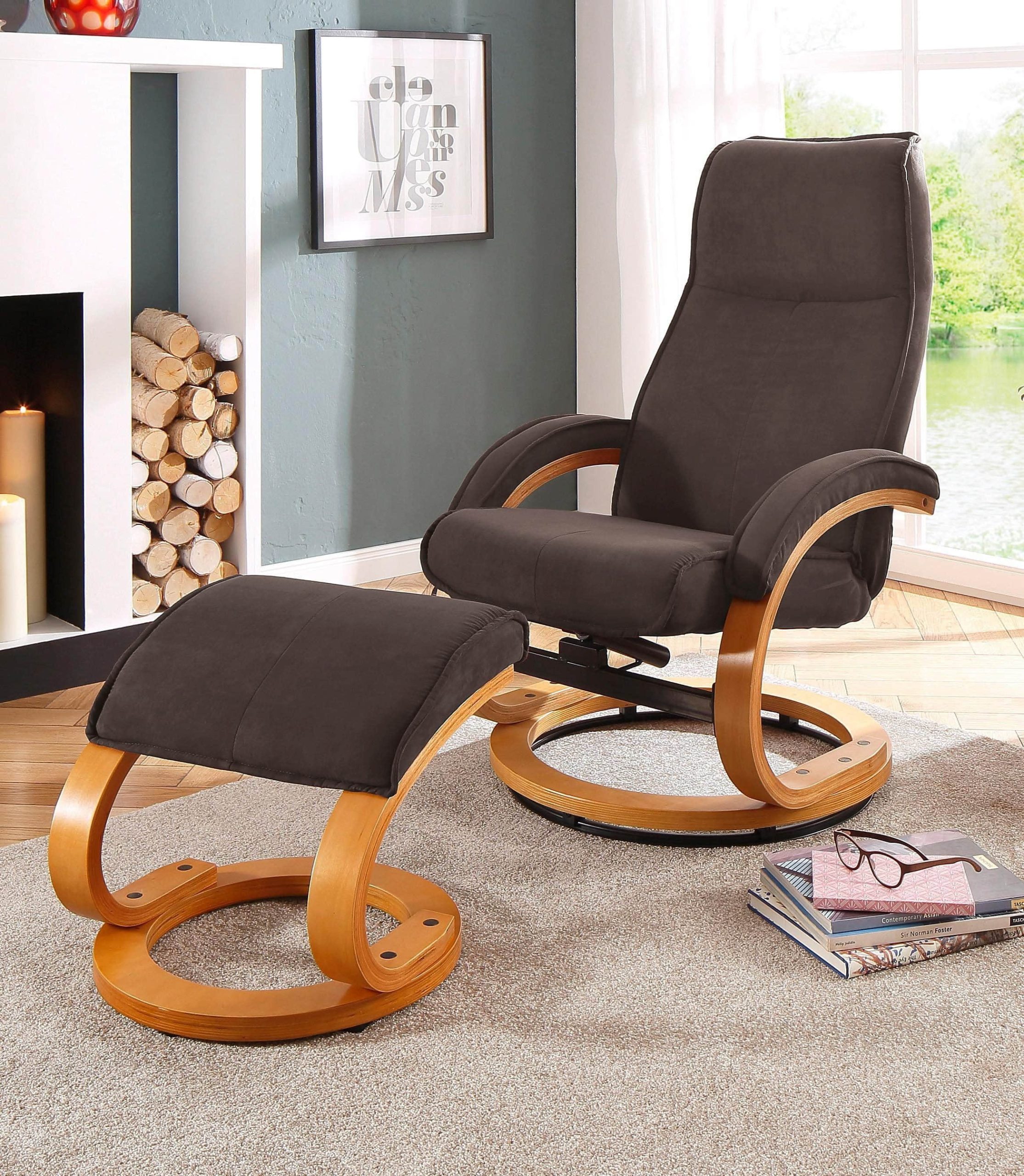 Home affaire Sessel Home affaire Relaxsessel »Paris TV-Sessel« mit Hocker – Manuell verstellbares 2-teiliges Set aus Microfaser/NaturLEDER (46 cm Sitzhöhe) für ultimativen Wohnzimmer-Komfort braun