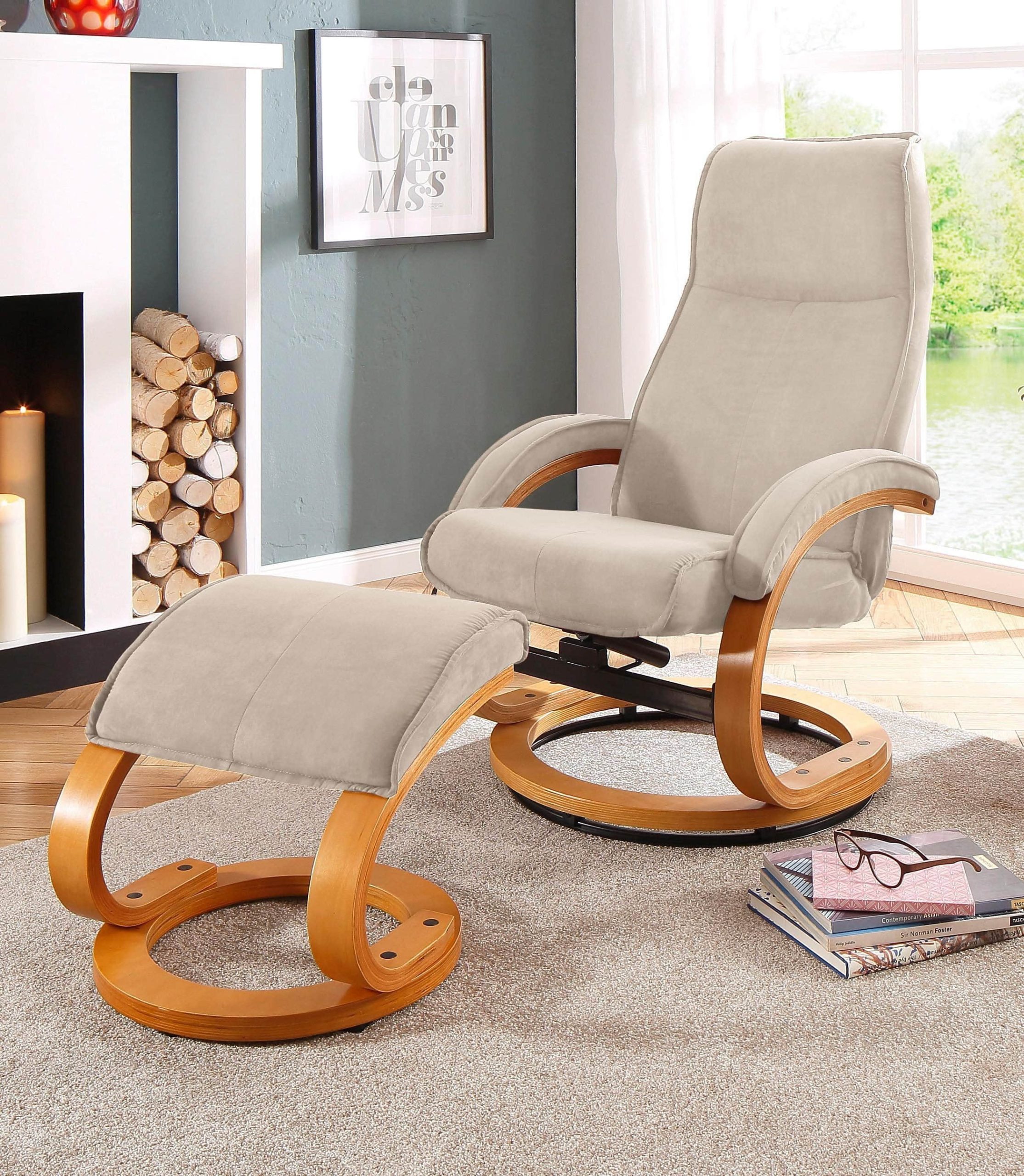 Home affaire Relaxsessel »Paris TV-Sessel« mit Hocker – Manuell verstellbares 2-teiliges Set aus Microfaser/NaturLEDER (46 cm Sitzhöhe) für ultimativen Wohnzimmer-Komfort creme Sessel Home affaire