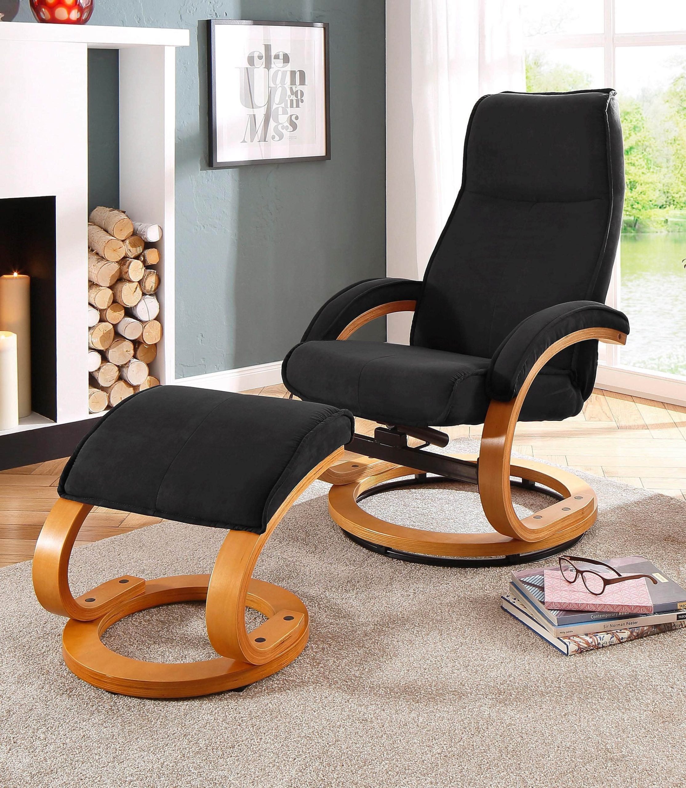 Home affaire Sessel Home affaire Relaxsessel »Paris TV-Sessel« mit Hocker – Manuell verstellbares 2-teiliges Set aus Microfaser/NaturLEDER (46 cm Sitzhöhe) für ultimativen Wohnzimmer-Komfort schwarz
