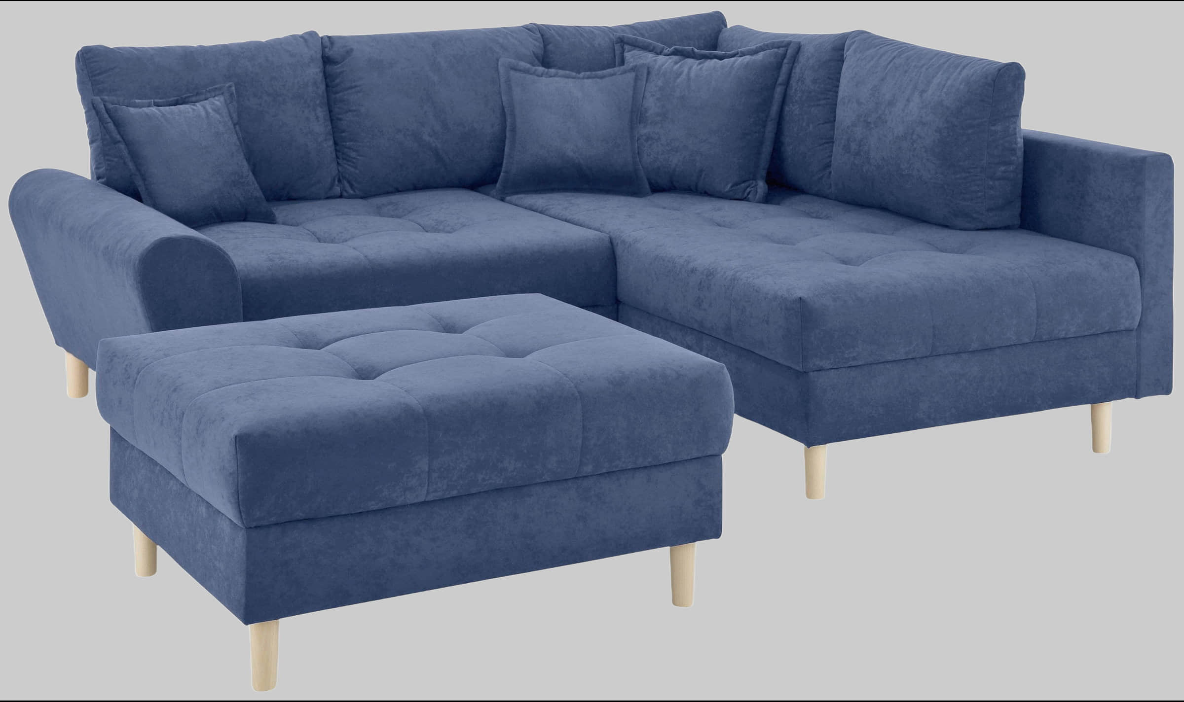 Home affaire 'Rice' L-Shaped Corner Sofa Set with Reversible Ottoman | Bonnell Spring Core | FSC® Certified Frame | Includes Back Cushions | Left/Right Configurable blau-marin Sofas Home affaire
