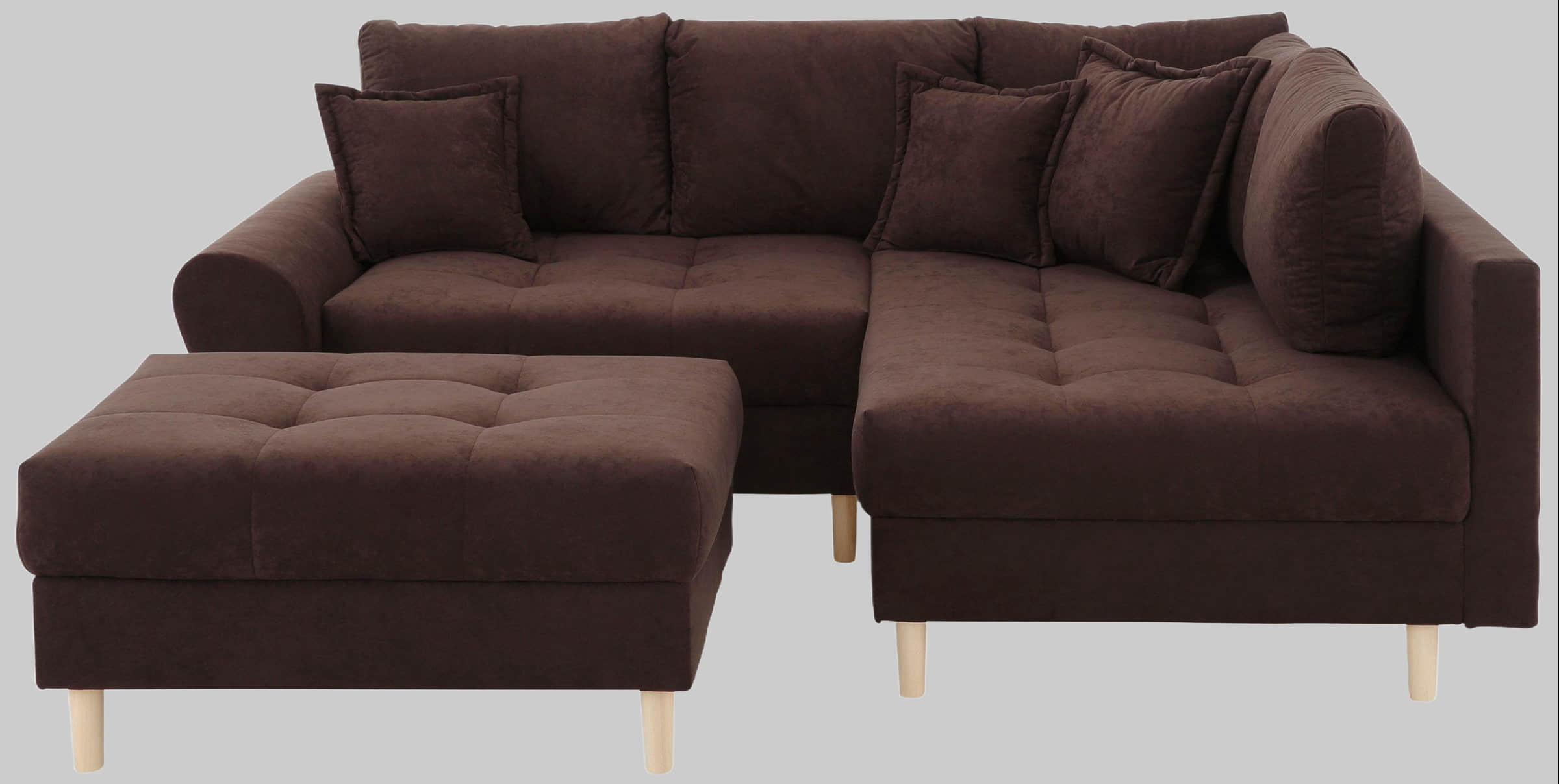 Home affaire 'Rice' L-Shaped Corner Sofa Set with Reversible Ottoman | Bonnell Spring Core | FSC® Certified Frame | Includes Back Cushions | Left/Right Configurable dunkelbraun Sofas Home affaire