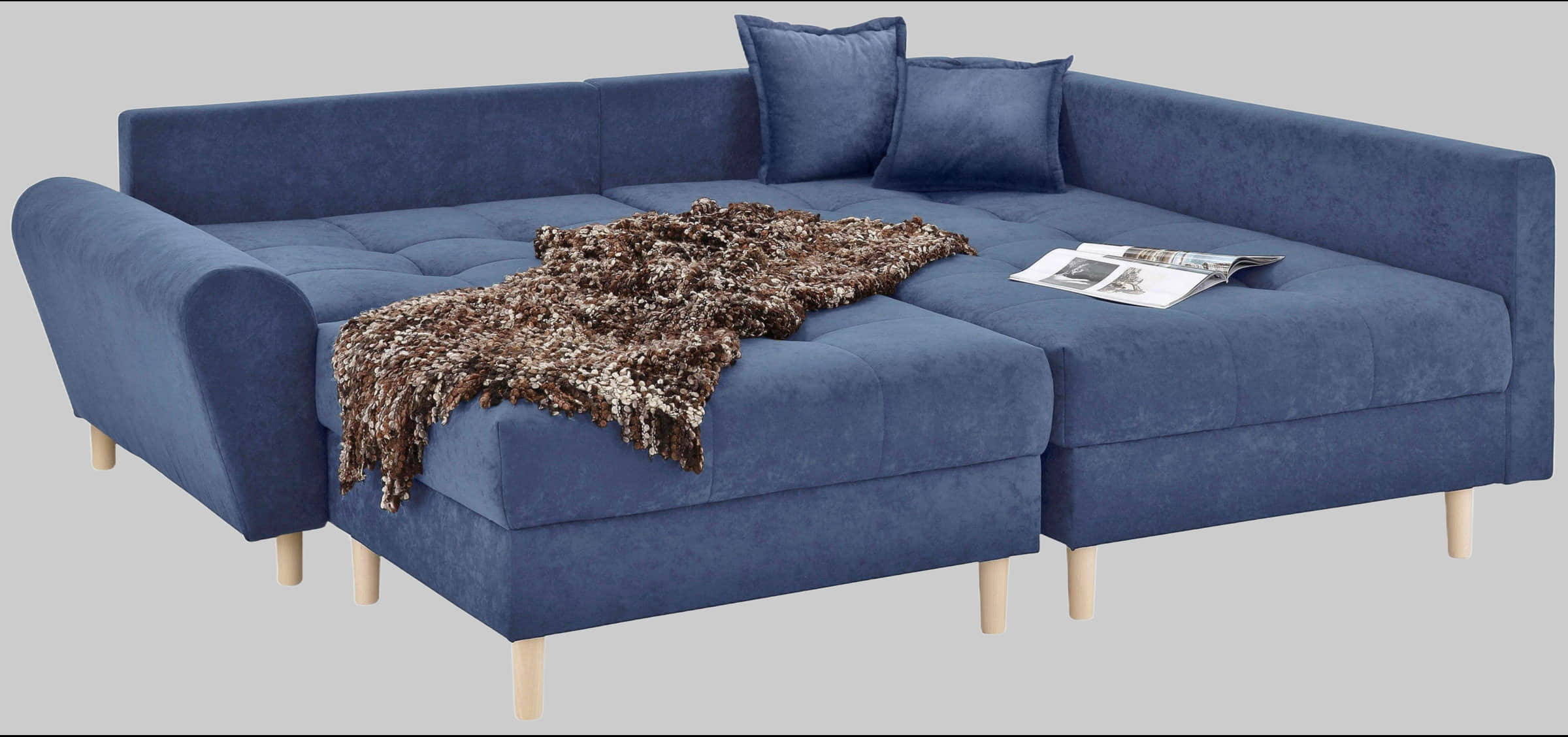 Home affaire 'Rice' L-Shaped Corner Sofa Set with Reversible Ottoman | Bonnell Spring Core | FSC® Certified Frame | Includes Back Cushions | Left/Right Configurable blau-marin Sofas Home affaire