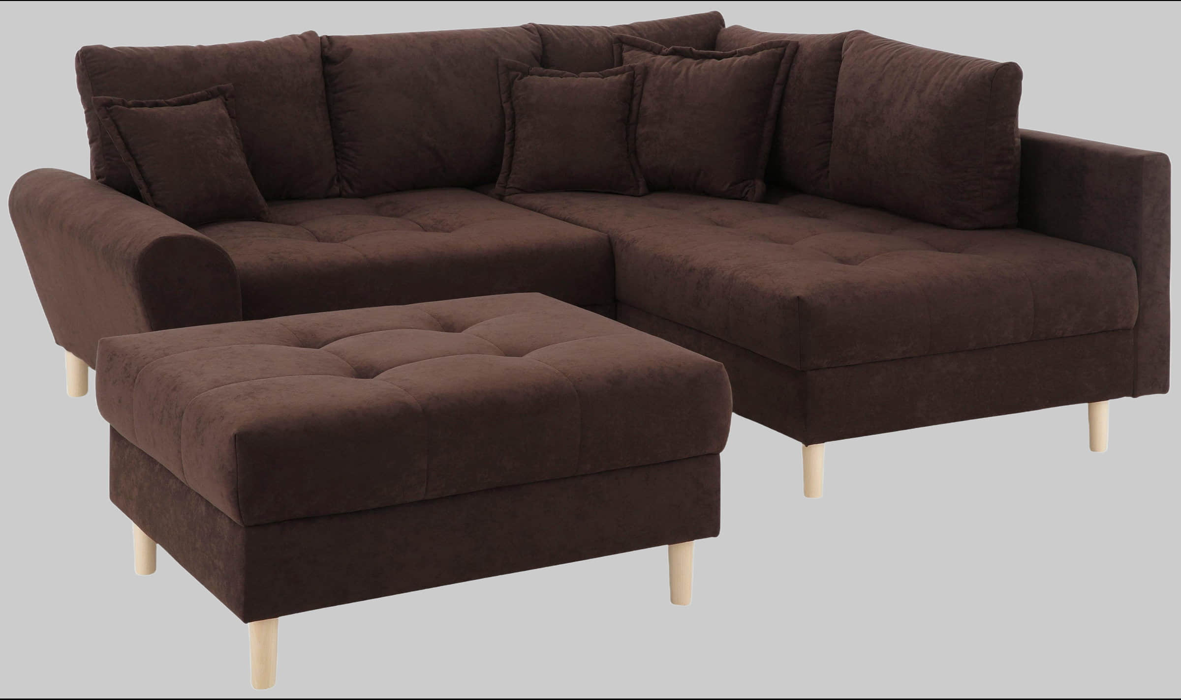 Home affaire 'Rice' L-Shaped Corner Sofa Set with Reversible Ottoman | Bonnell Spring Core | FSC® Certified Frame | Includes Back Cushions | Left/Right Configurable dunkelbraun Sofas Home affaire