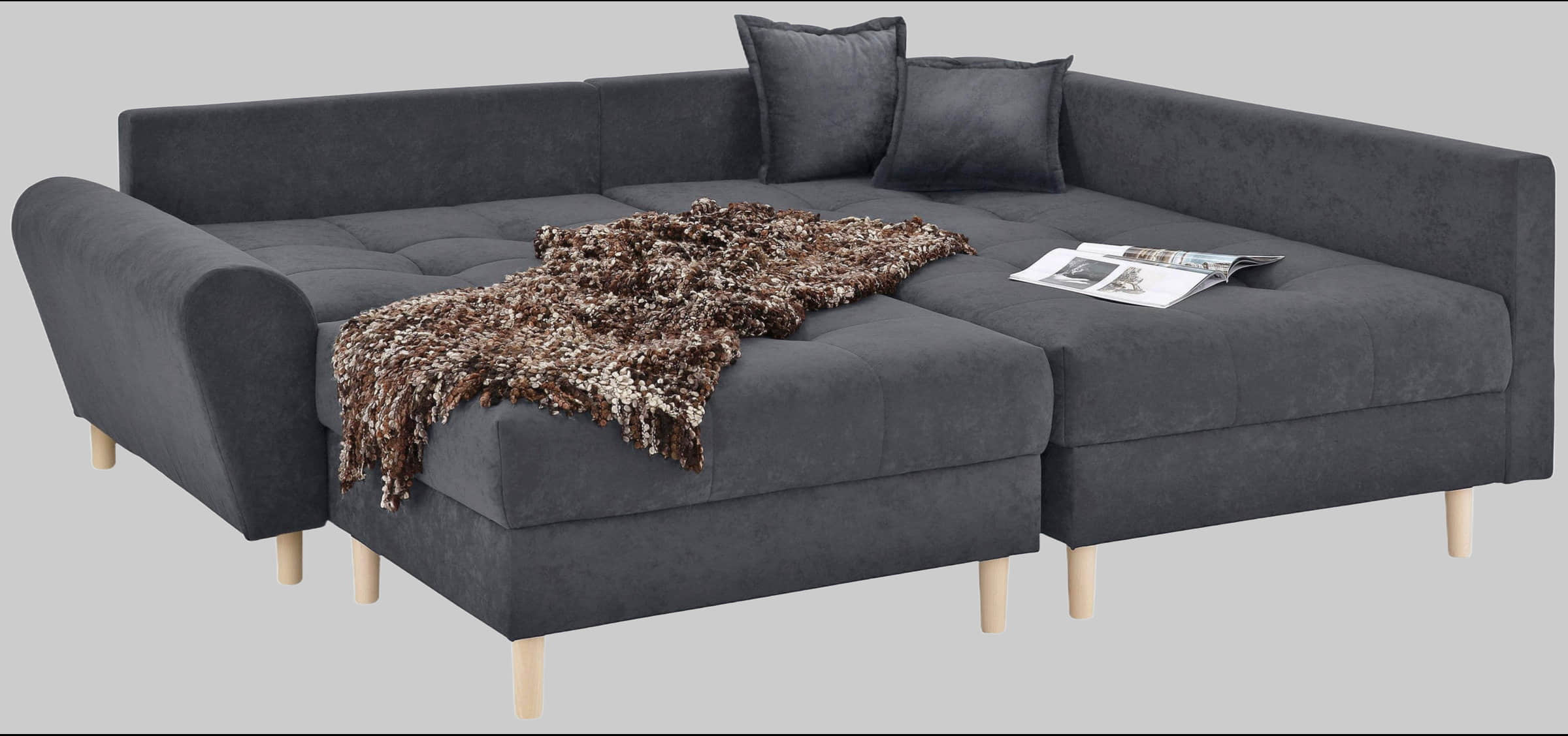 Home affaire 'Rice' L-Shaped Corner Sofa Set with Reversible Ottoman | Bonnell Spring Core | FSC® Certified Frame | Includes Back Cushions | Left/Right Configurable anthrazit Home affaire Sofas