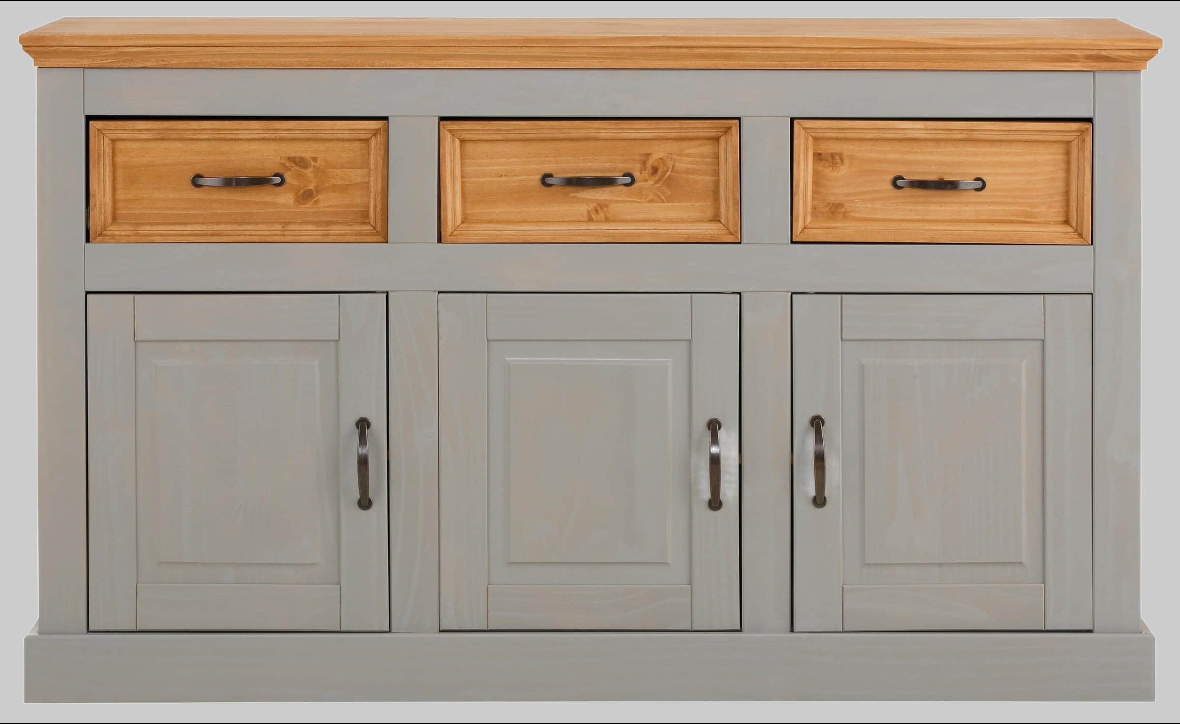 Home affaire Sideboard »Selma« – Massivholz-Kommode aus Kiefer (145 cm Breite) im rustikalen Landhausdesign mit Schubladen & Türen grau/gebeizt Kommoden & Sideboards Home affaire