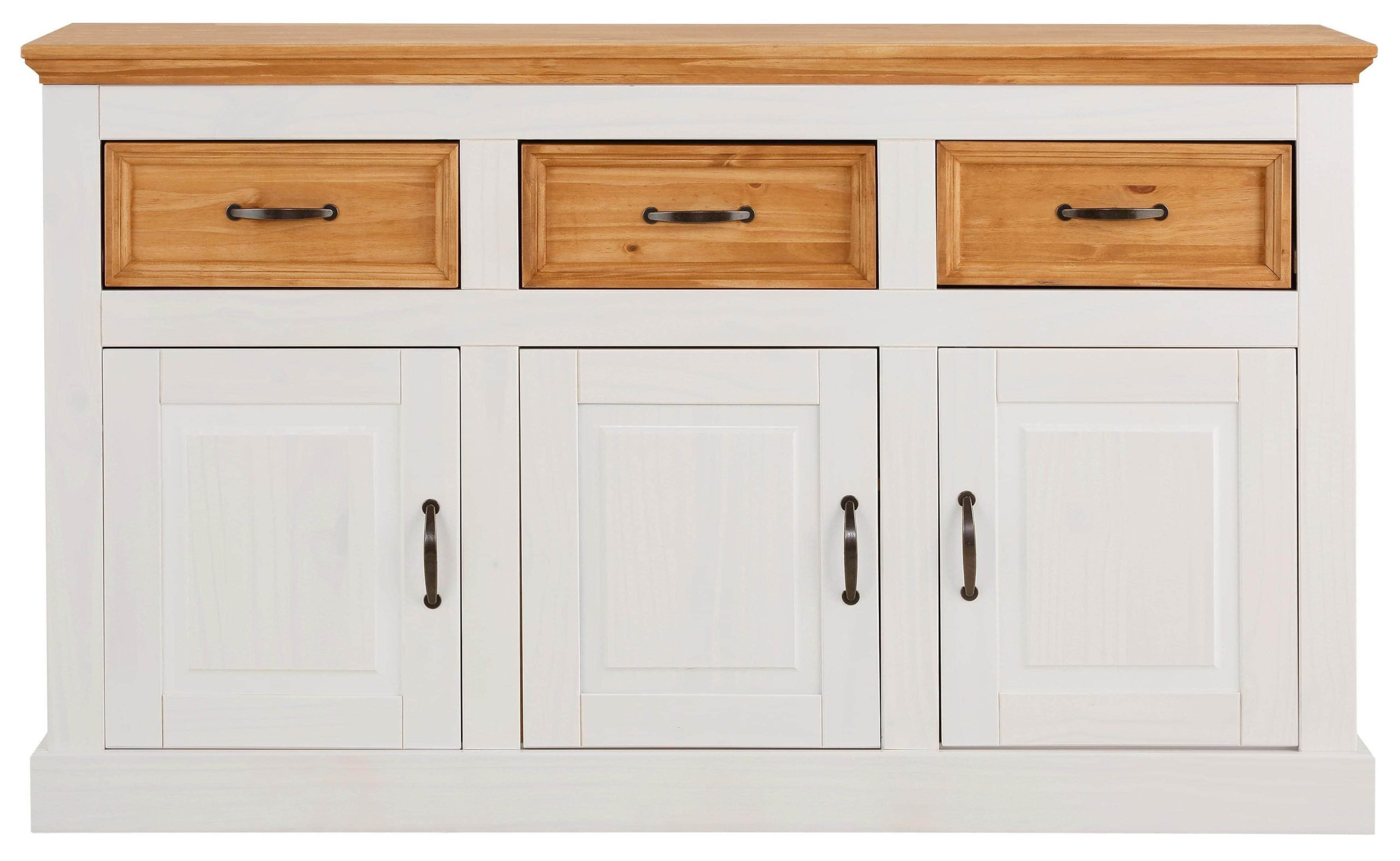 Kommoden & Sideboards Home affaire Home affaire Sideboard »Selma« – Massivholz-Kommode aus Kiefer (145 cm Breite) im rustikalen Landhausdesign mit Schubladen & Türen weiß/gebei