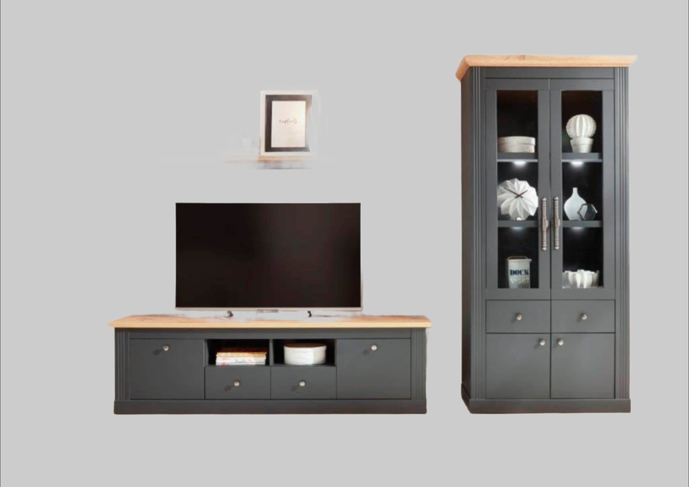Wohnwände Home affaire Home affaire Westminster 3-Piece Wall Unit Set | Country House Style Living Room Furniture with Mixed Wood Decor Grau dunke