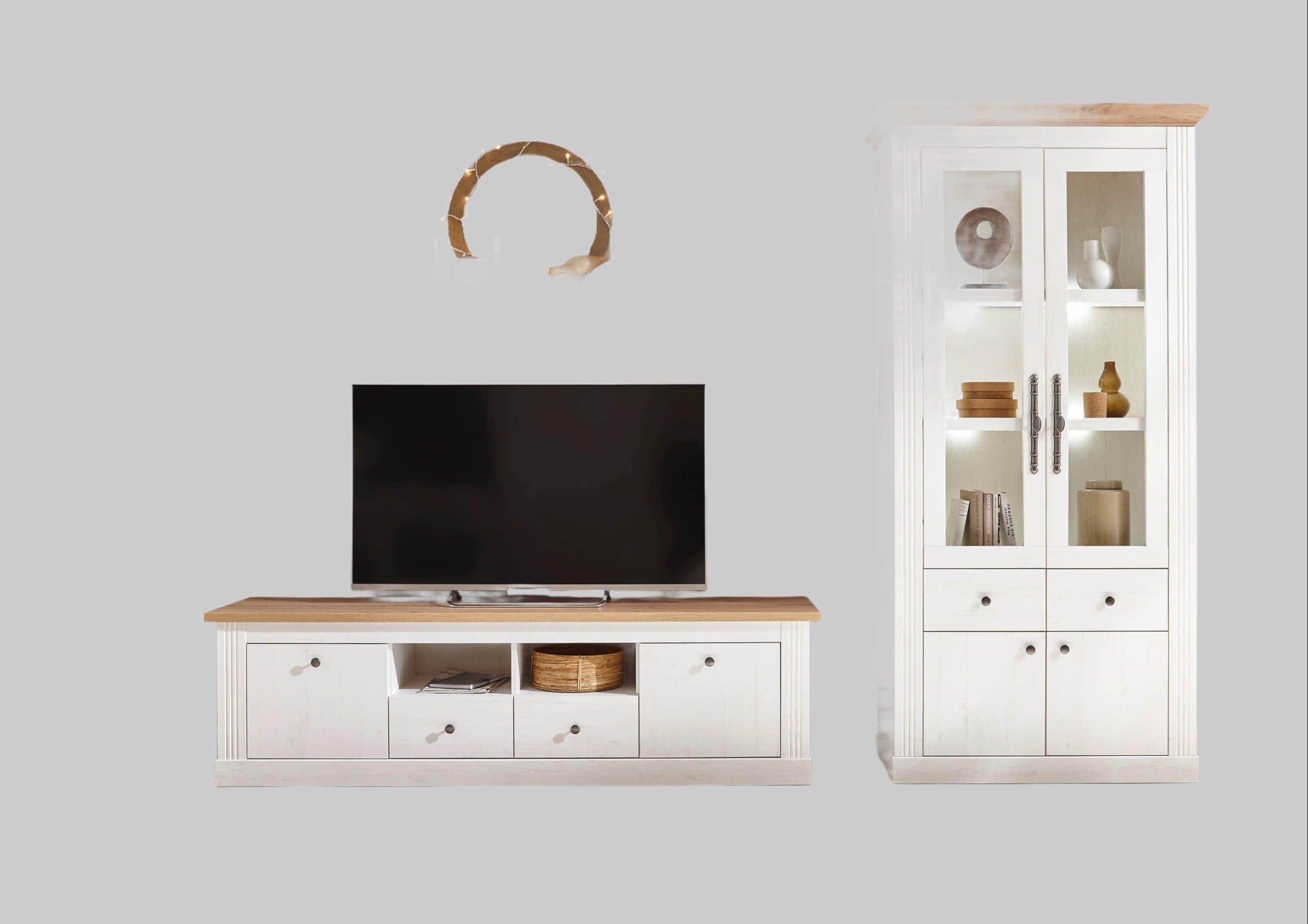 Home affaire Home affaire Westminster 3-Piece Wall Unit Set | Country House Style Living Room Furniture with Mixed Wood Decor Pinie Weis Wohnwände