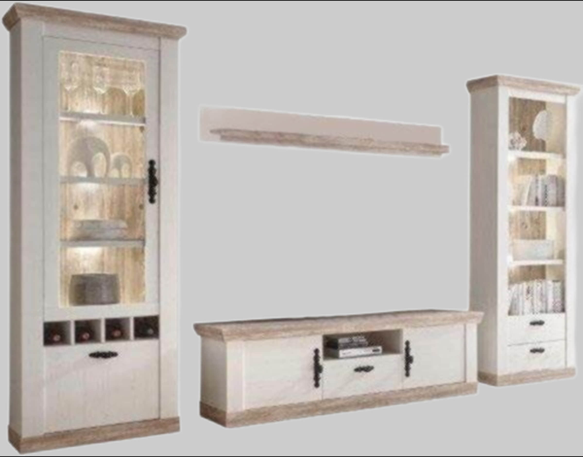 Home affaire Wohnwand 'Florenz 8' (4-teilig) im romantischen Landhauslook - Vitrine, Lowboard, Wandregal & Standregal Set aus FSC®-Holz Home affaire Wohnwände