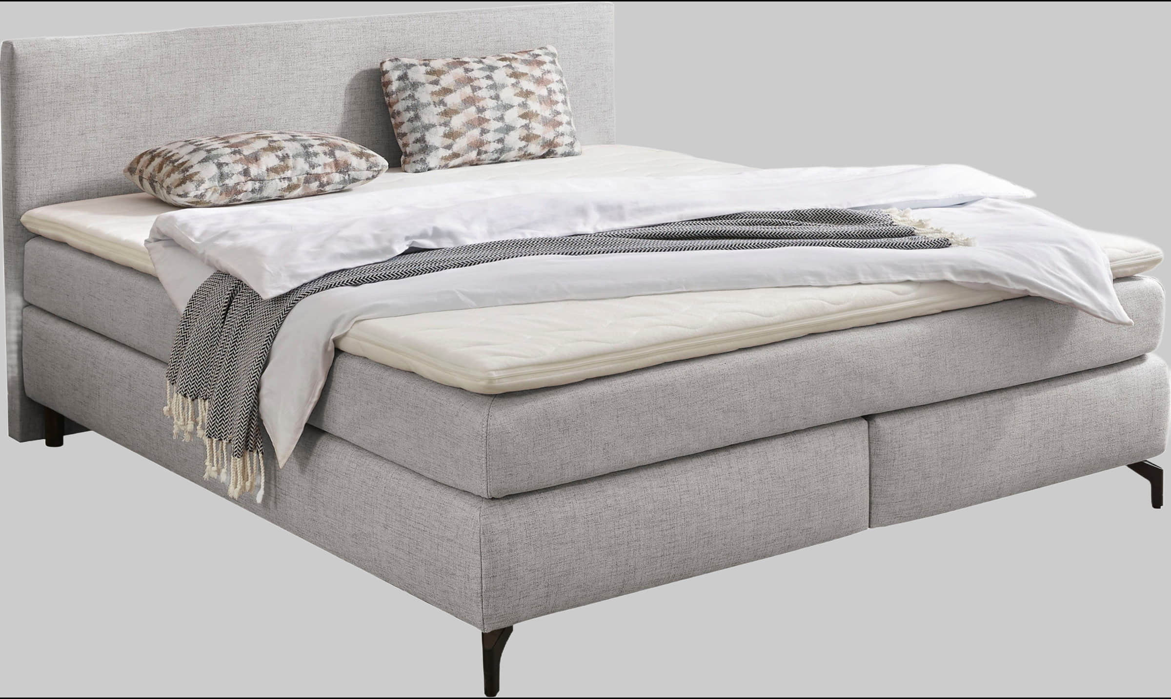 INOSIGN Boxspringbett Alinas – Premium Box Spring Bed with Topper & Cushions | Multiple Colors & Sizes grau 369/10 Betten INOSIGN