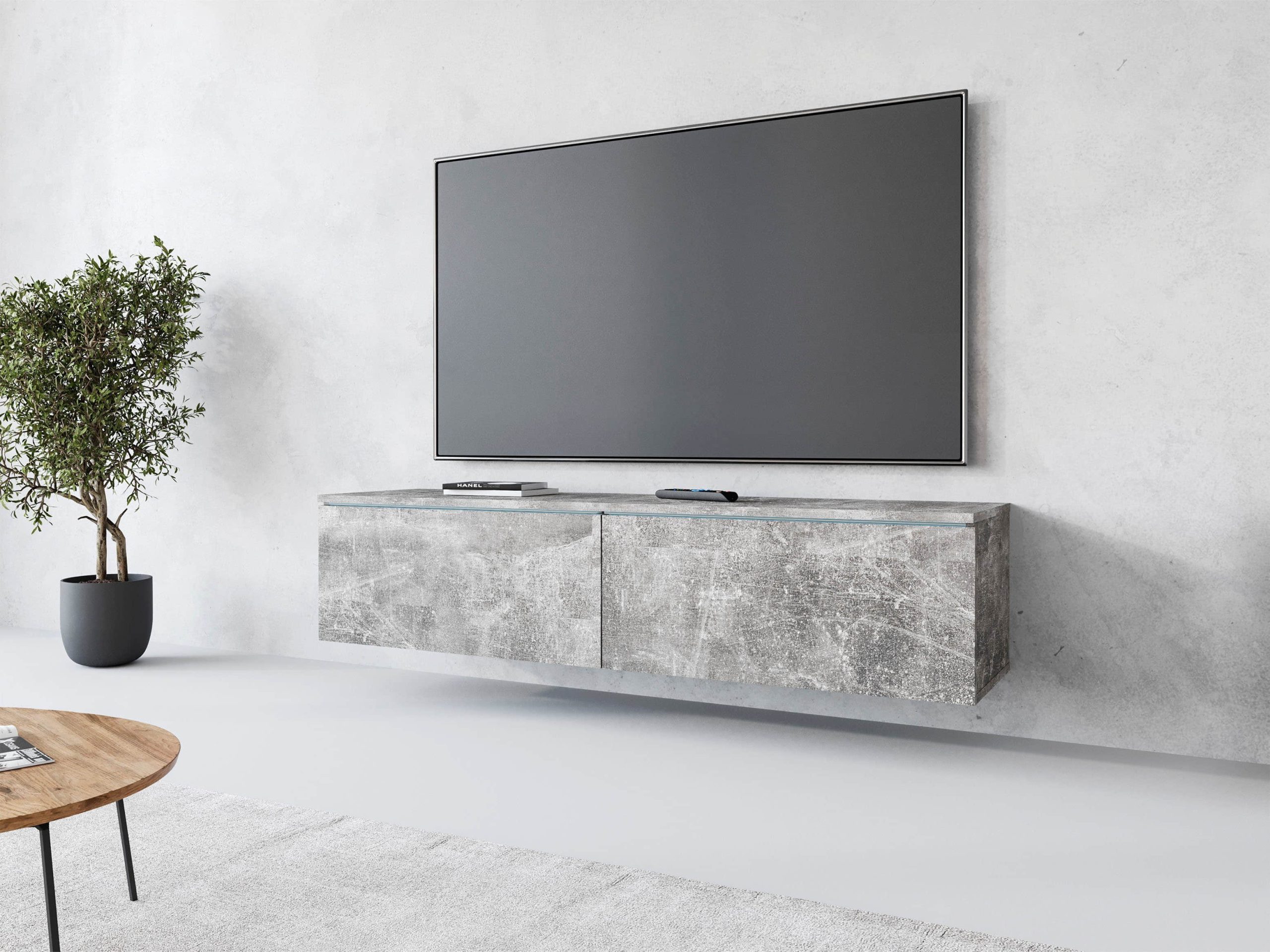 INOSIGN Kommoden & Sideboards INOSIGN Lowboard »LOWBOARD D« mit LED-Beleuchtung | Modernes TV-Board ohne Griffe | 180 cm Breite | Stauraum & Wandmontage möglich Beton-Opti