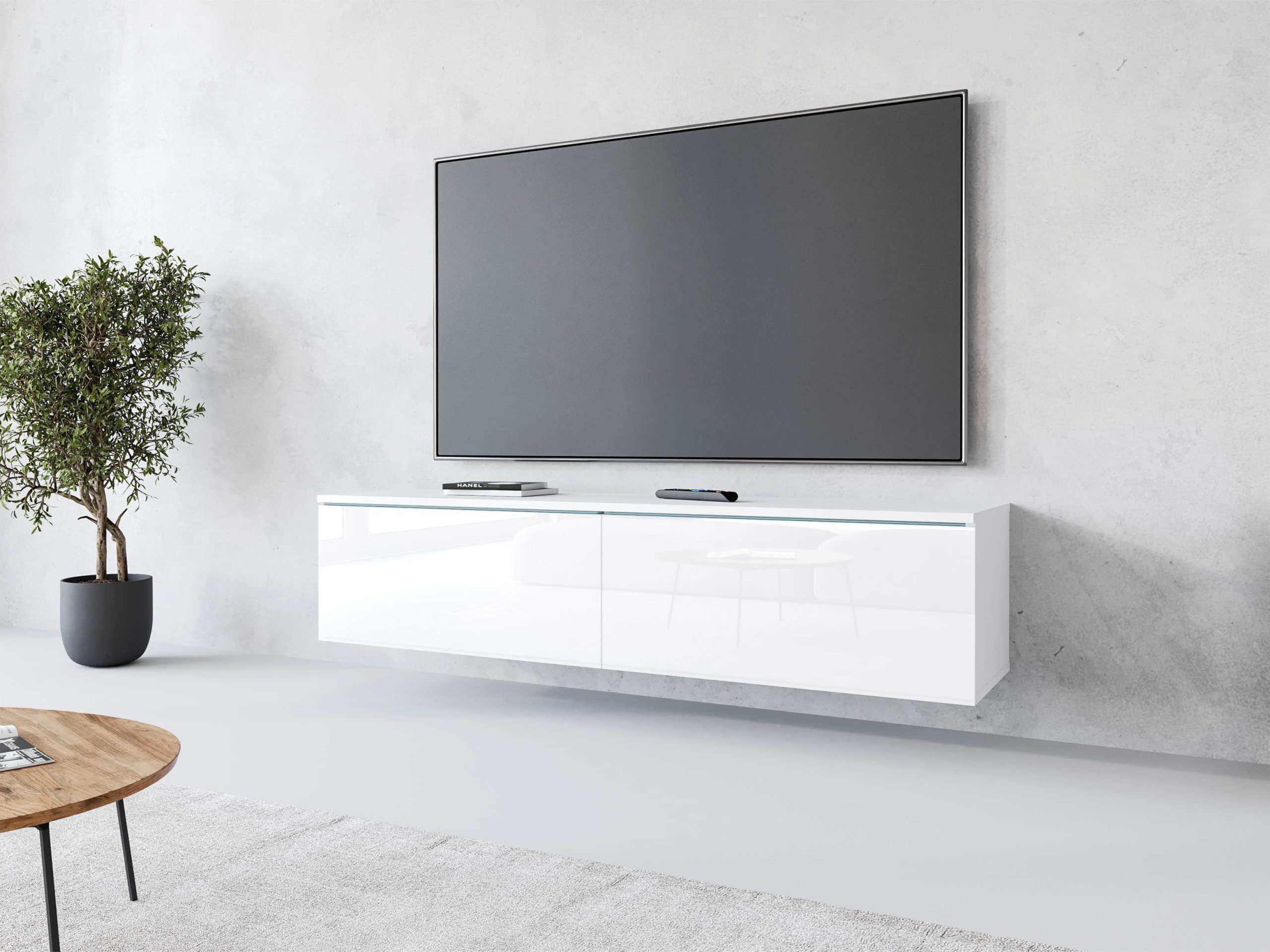 INOSIGN Lowboard »LOWBOARD D« mit LED-Beleuchtung | Modernes TV-Board ohne Griffe | 180 cm Breite | Stauraum & Wandmontage möglich weiss /wei INOSIGN Kommoden & Sideboards