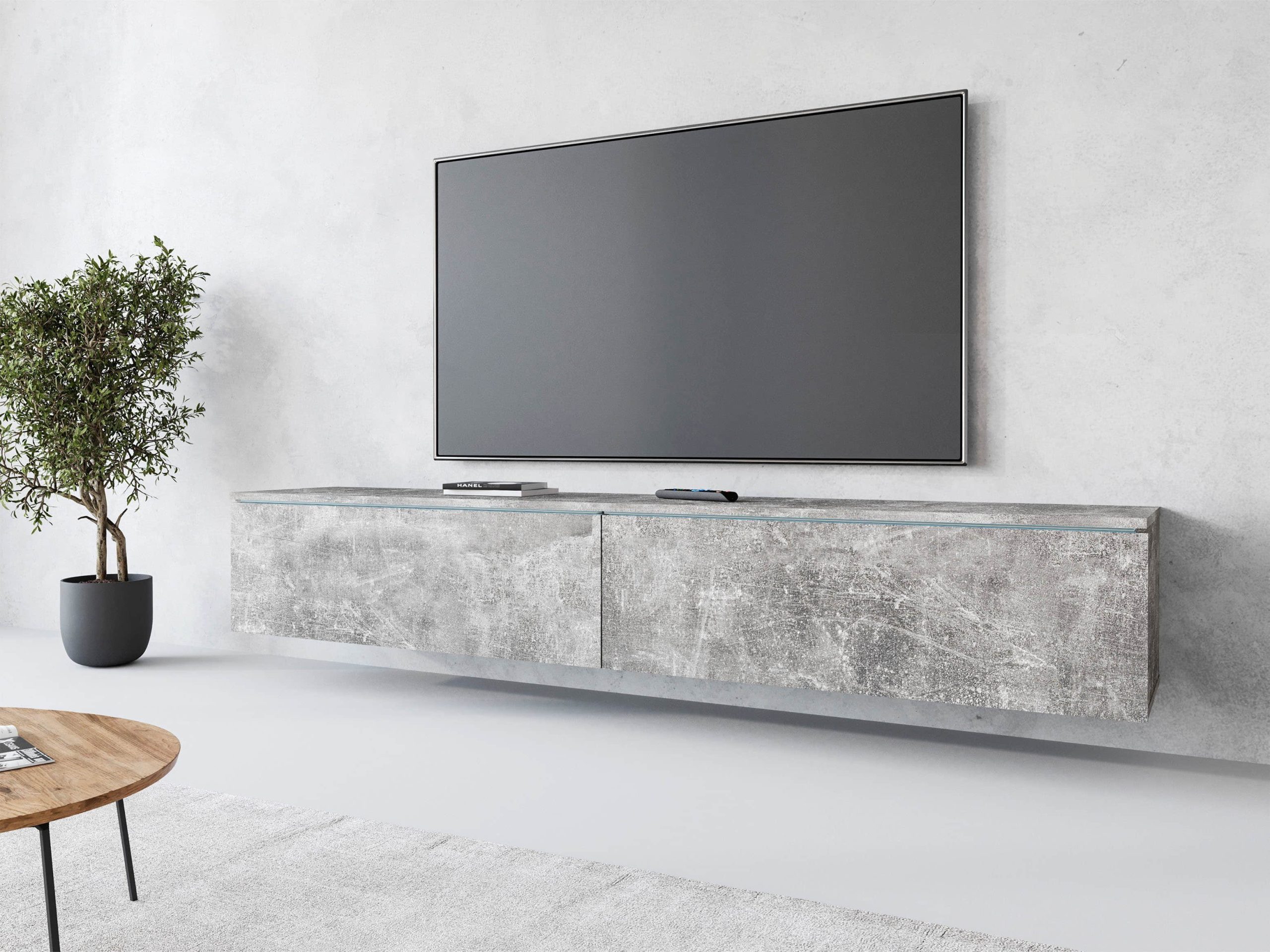 INOSIGN Kommoden & Sideboards INOSIGN Lowboard »LOWBOARD VERA« – Moderner TV-Schrank 180 cm, grifflos, Beton-Optik, stehend/hängend, FSC®-Holzwerkstoff Beton-Opti