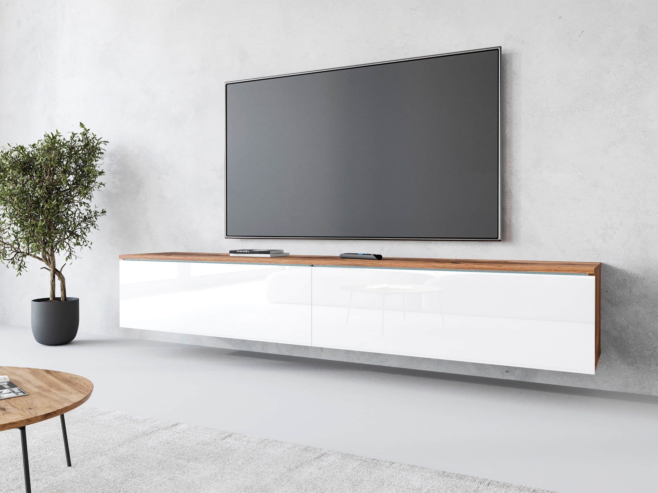INOSIGN Kommoden & Sideboards INOSIGN Lowboard »LOWBOARD VERA« – Moderner TV-Schrank 180 cm, grifflos, Beton-Optik, stehend/hängend, FSC®-Holzwerkstoff votan eich
