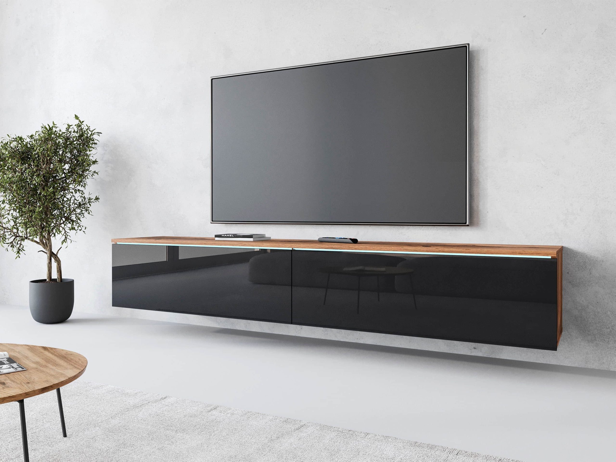 INOSIGN Kommoden & Sideboards INOSIGN Lowboard »LOWBOARD VERA« – Moderner TV-Schrank 180 cm, grifflos, Beton-Optik, stehend/hängend, FSC®-Holzwerkstoff votan eich