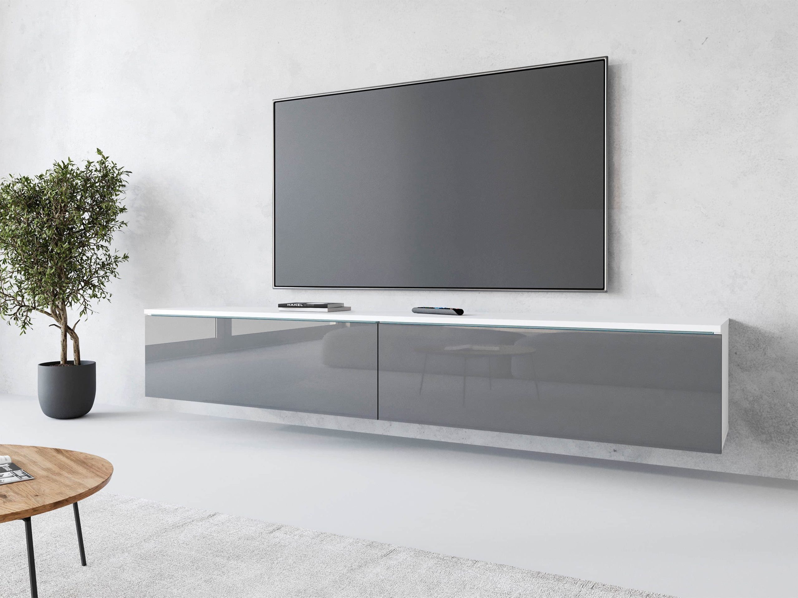 INOSIGN Lowboard »LOWBOARD VERA« – Moderner TV-Schrank 180 cm, grifflos, Beton-Optik, stehend/hängend, FSC®-Holzwerkstoff weiss/grau INOSIGN Kommoden & Sideboards