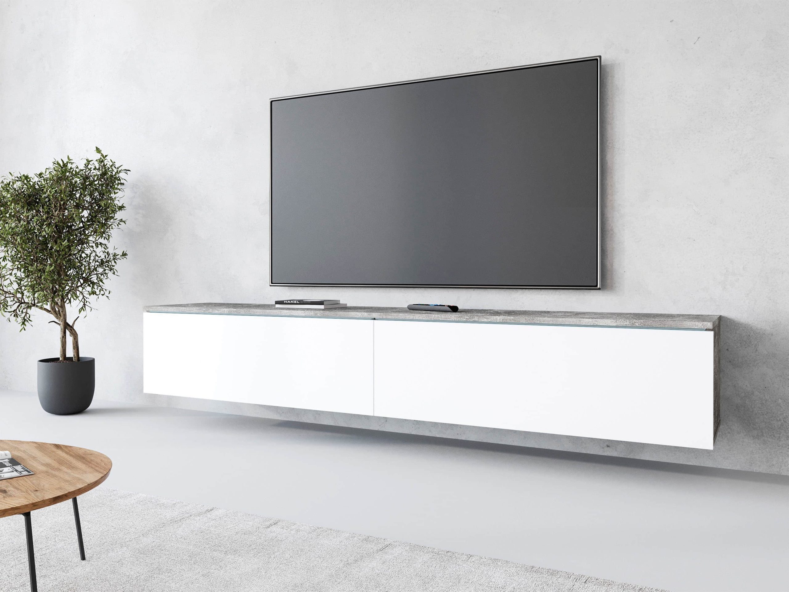 INOSIGN Lowboard »LOWBOARD VERA« – Moderner TV-Schrank 180 cm, grifflos, Beton-Optik, stehend/hängend, FSC®-Holzwerkstoff beton/ wei INOSIGN Kommoden & Sideboards