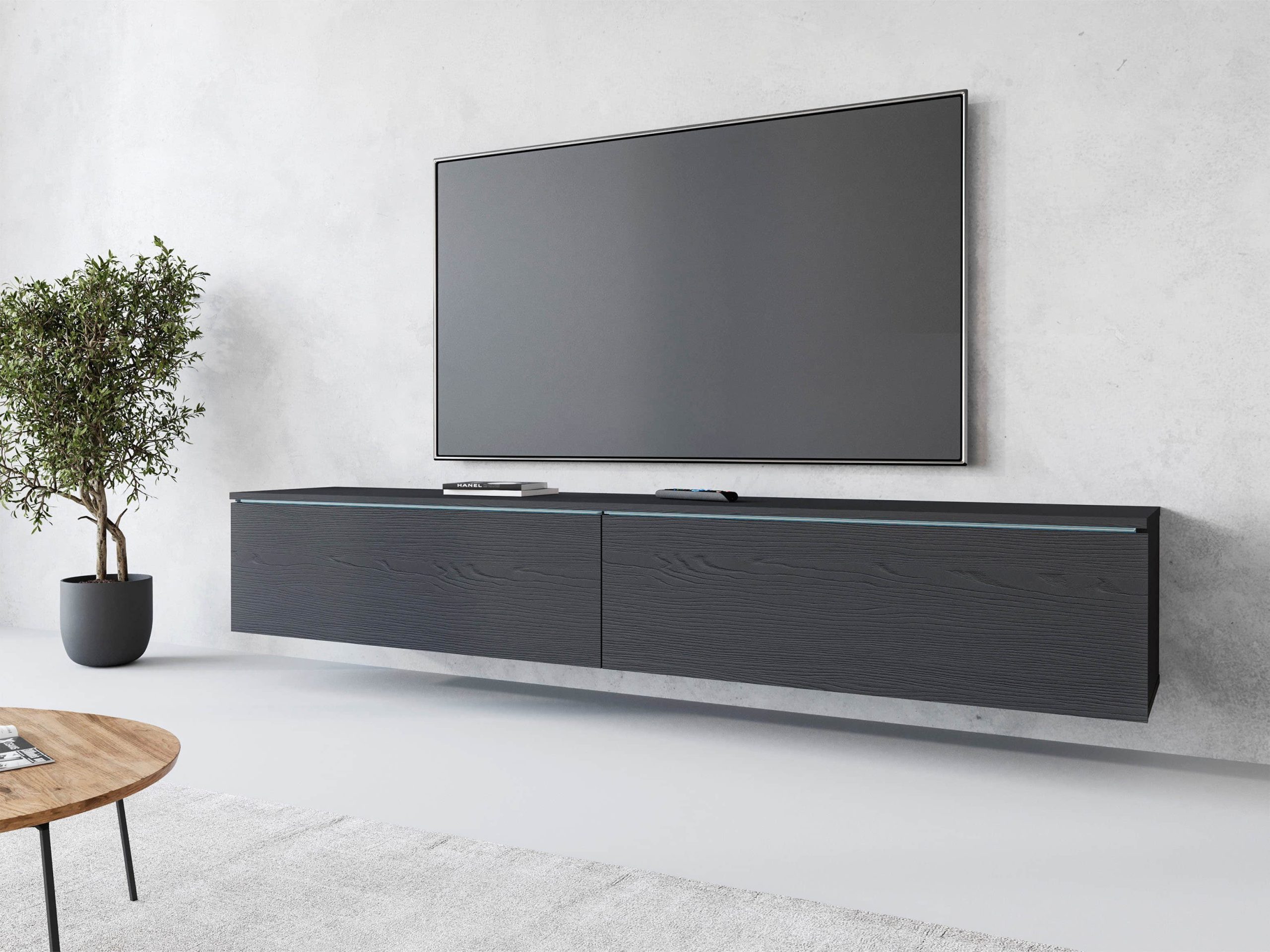INOSIGN Kommoden & Sideboards INOSIGN Lowboard »LOWBOARD VERA« – Moderner TV-Schrank 180 cm, grifflos, Beton-Optik, stehend/hängend, FSC®-Holzwerkstoff Front matt