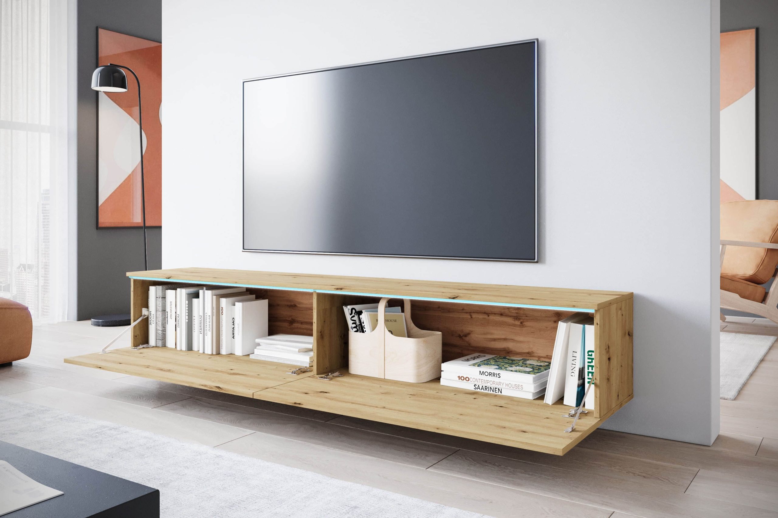 INOSIGN INOSIGN Lowboard »LOWBOARD VERA« – Moderner TV-Schrank 180 cm, grifflos, Beton-Optik, stehend/hängend, FSC®-Holzwerkstoff Eichefarbe Kommoden & Sideboards