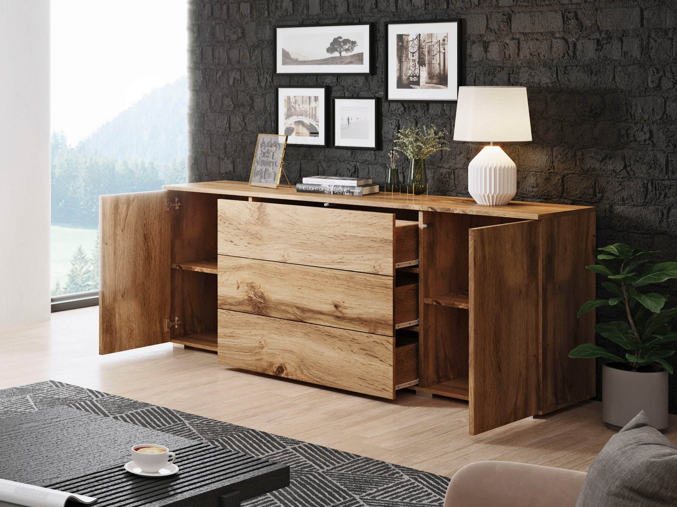 INOSIGN INOSIGN Sideboard »PARIS« 150cm | Moderne grifflose Kommode mit Push-to-open & variablen Fächern | Ideal für Wohnzimmer & Essbereich eichefarbe Kommoden & Sideboards