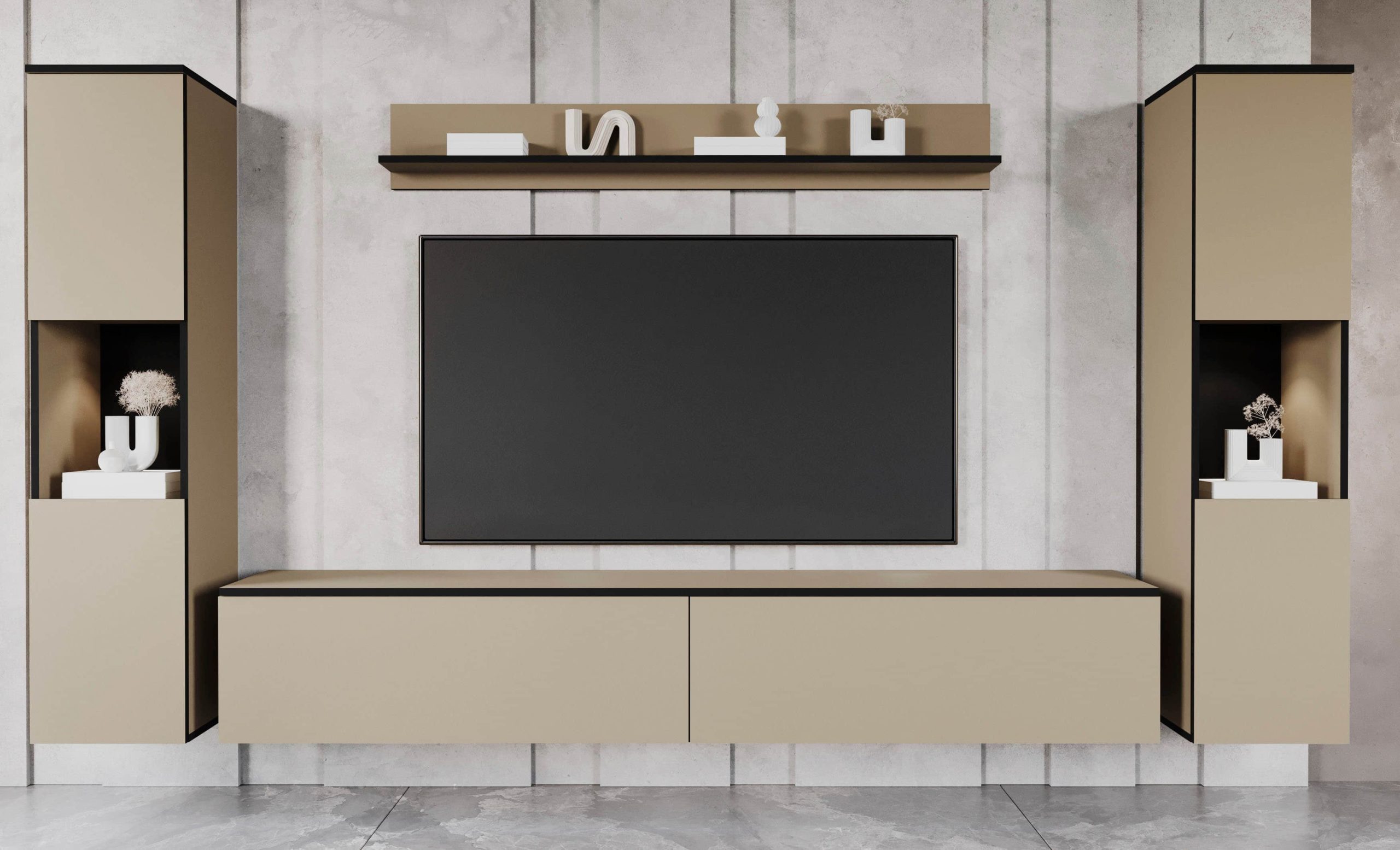 INOSIGN Wohnwände INOSIGN Wohnwand PARIS - 4-Piece Modular TV Wall Unit (260cm) | Handle-less Design | Floor/Wall Mount | Storage Cabinets & Floating Shelf CONGO/ CONGO