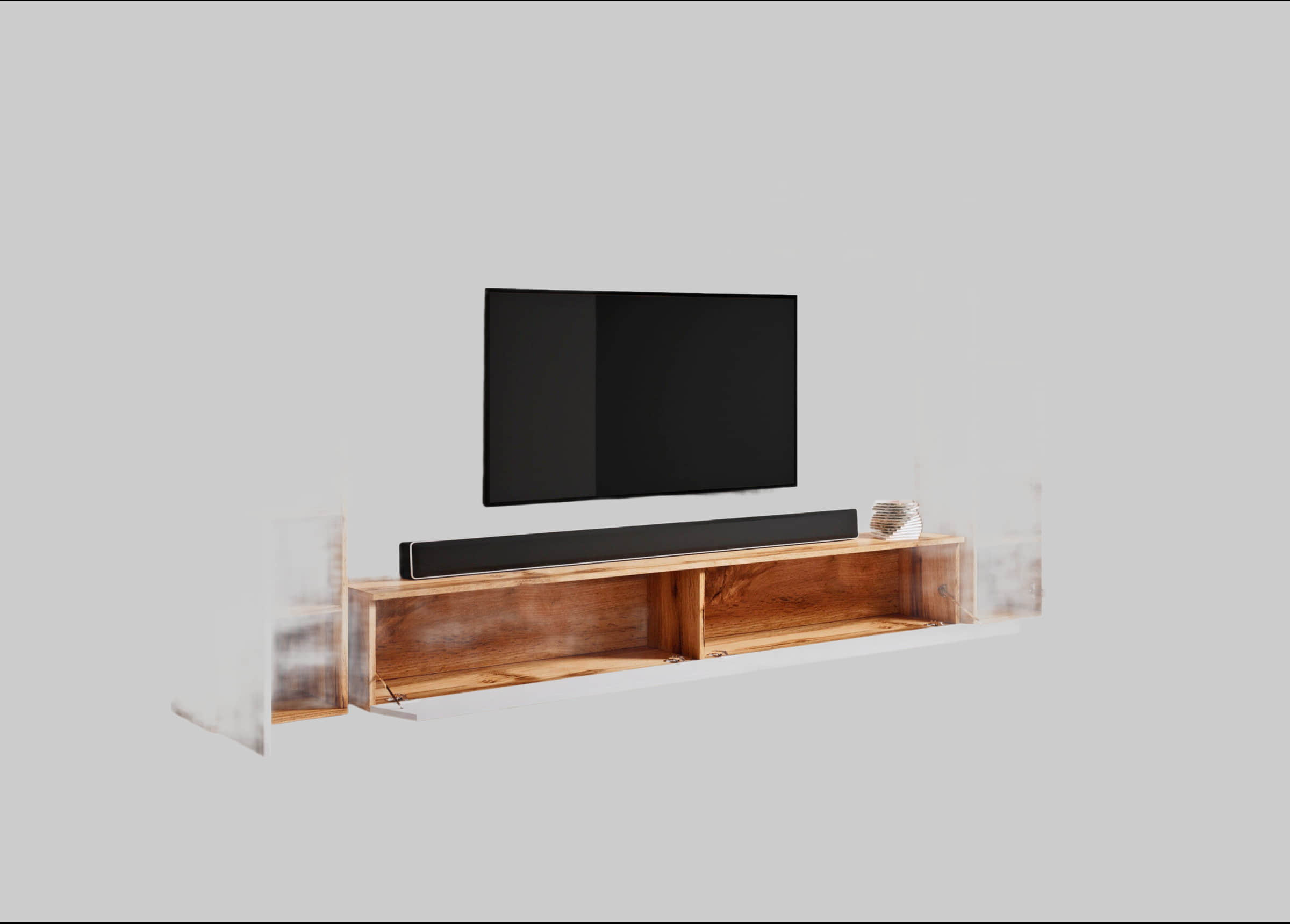 INOSIGN INOSIGN Wohnwand PARIS - 4-Piece Modular TV Wall Unit (260cm) | Handle-less Design | Floor/Wall Mount | Storage Cabinets & Floating Shelf eichefarbe Wohnwände