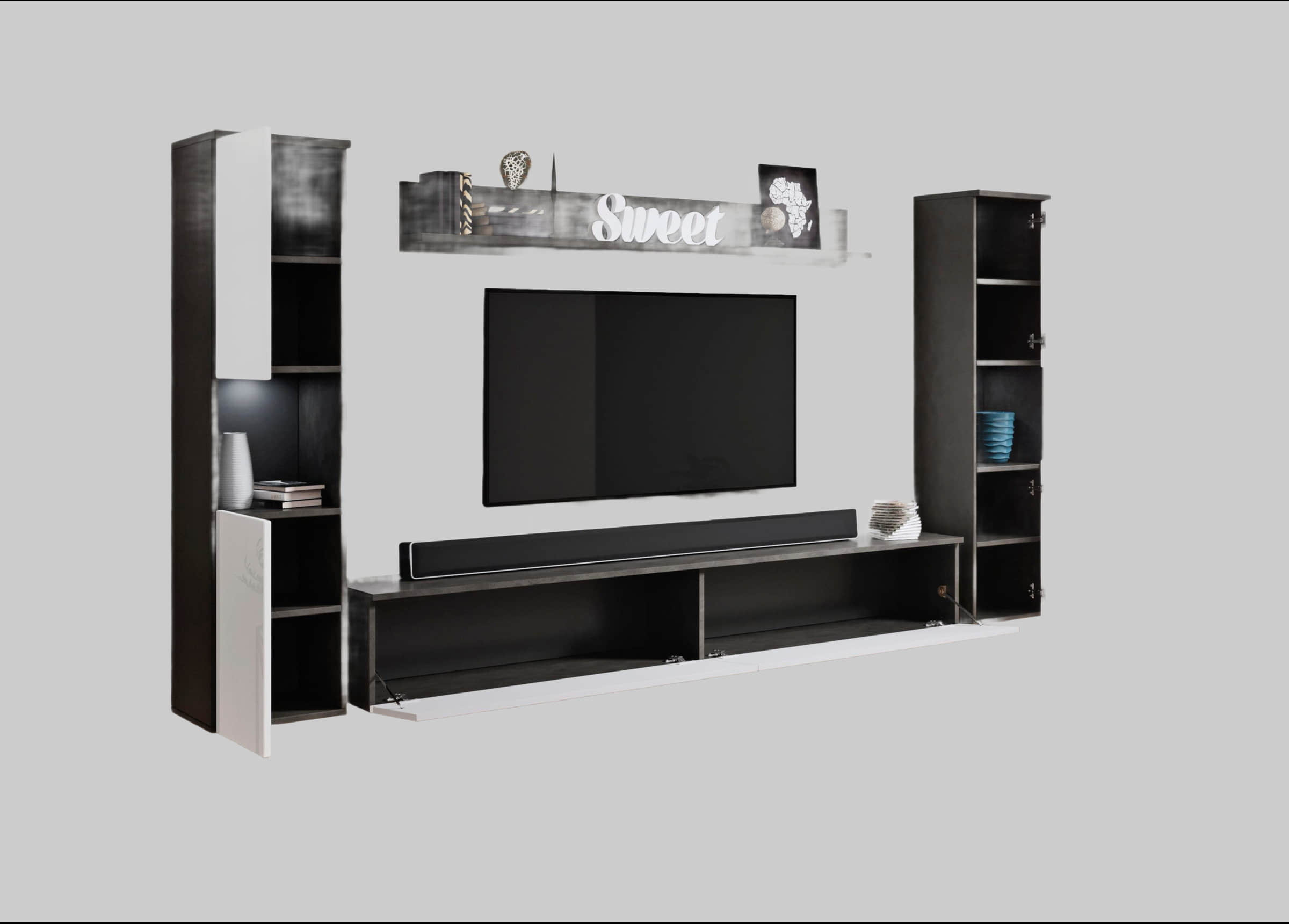 INOSIGN Wohnwände INOSIGN Wohnwand PARIS - 4-Piece Modular TV Wall Unit (260cm) | Handle-less Design | Floor/Wall Mount | Storage Cabinets & Floating Shelf matera ant