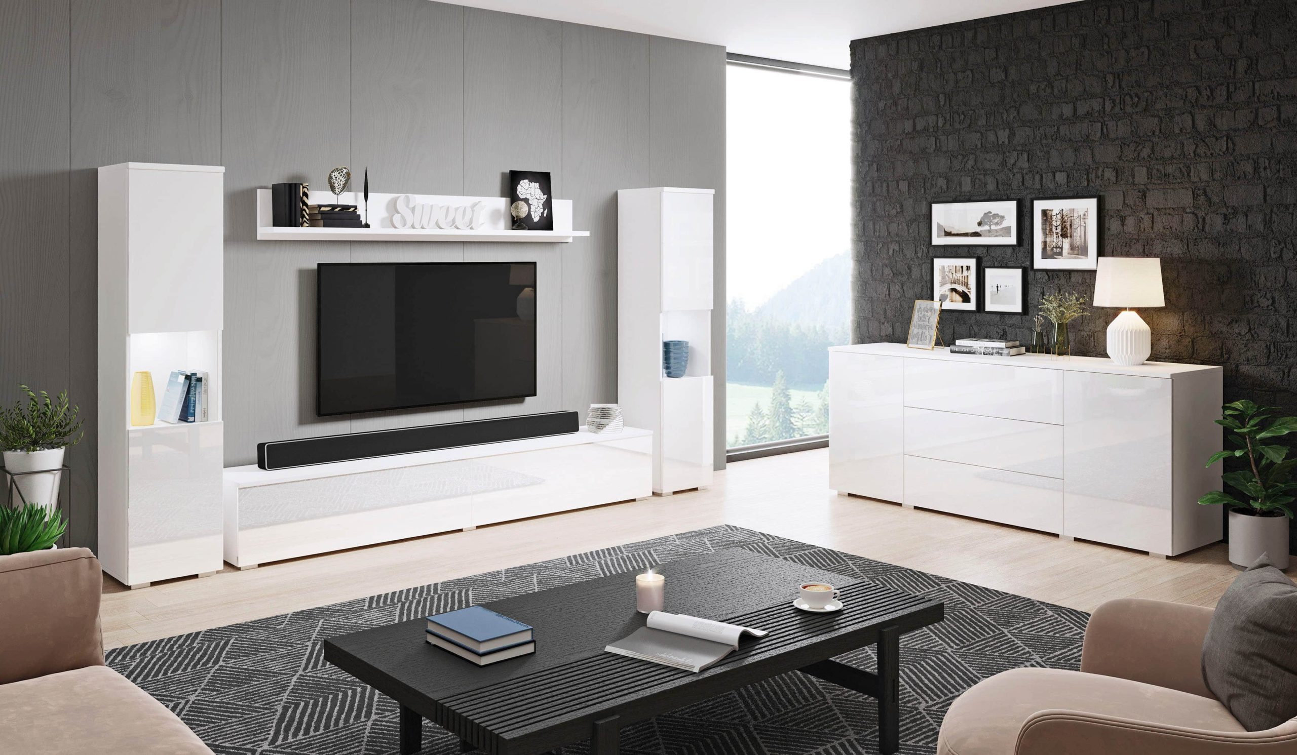 INOSIGN INOSIGN Wohnwand PARIS - 4-Piece Modular TV Wall Unit (260cm) | Handle-less Design | Floor/Wall Mount | Storage Cabinets & Floating Shelf weiß matt/ Wohnwände