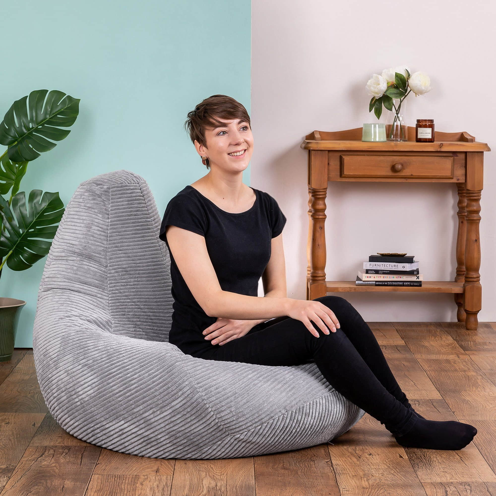 Sessel icon Icon® Dalton Cord Sitzsack mit Rückenlehne | Ergonomischer Loungesessel für Erwachsene & Kinder | Made in Germany | OEKO-TEX® zertifiziert hellgrau