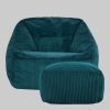 icon Sessel Icon 'Morgan' XXL Sitzsack Sessel aus Cord mit Hocker | Riesen Sitzsack 120cm | Flauschig & Ergonomisch | Modernes Wohndesign blaugrün