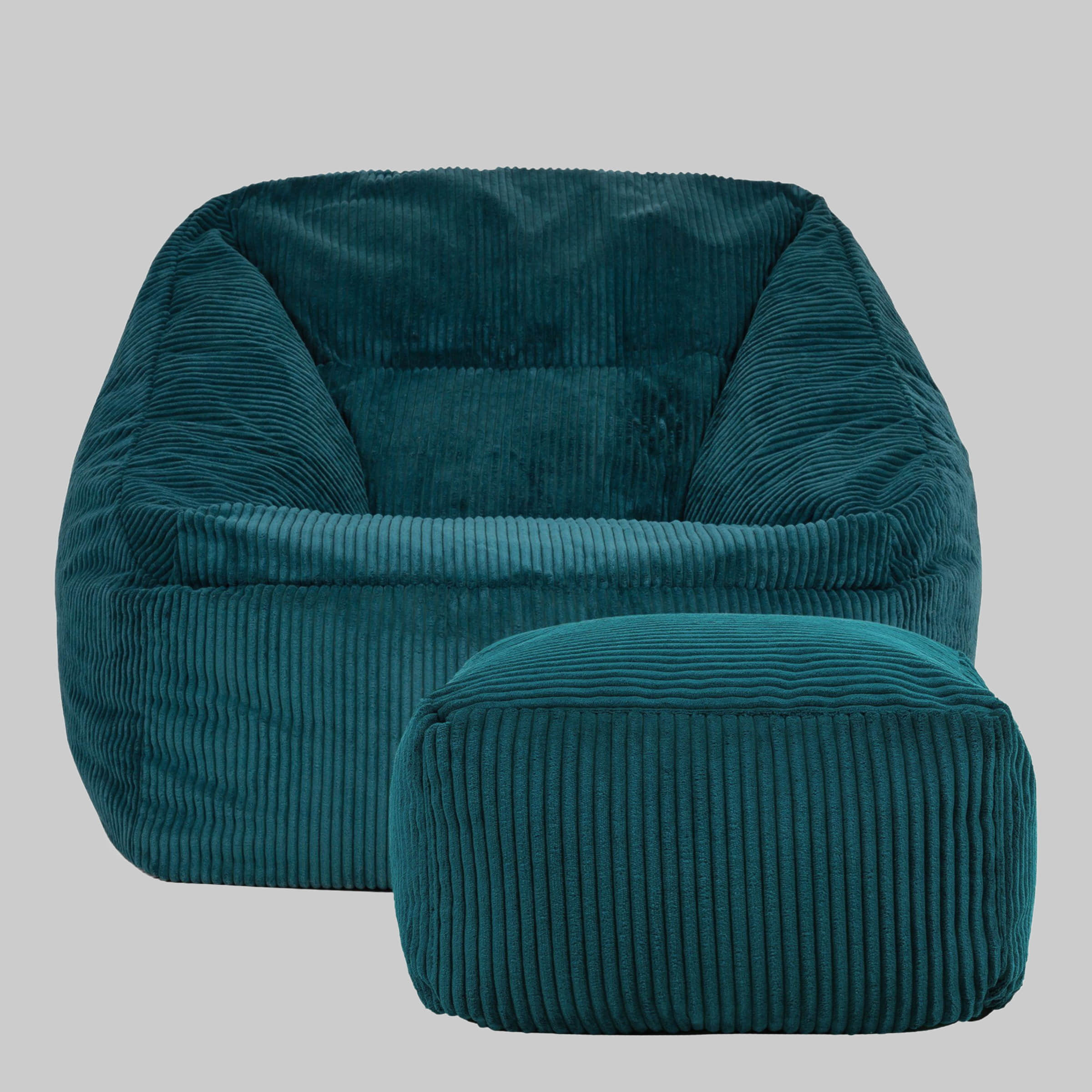 icon Sessel Icon 'Morgan' XXL Sitzsack Sessel aus Cord mit Hocker | Riesen Sitzsack 120cm | Flauschig & Ergonomisch | Modernes Wohndesign blaugrün