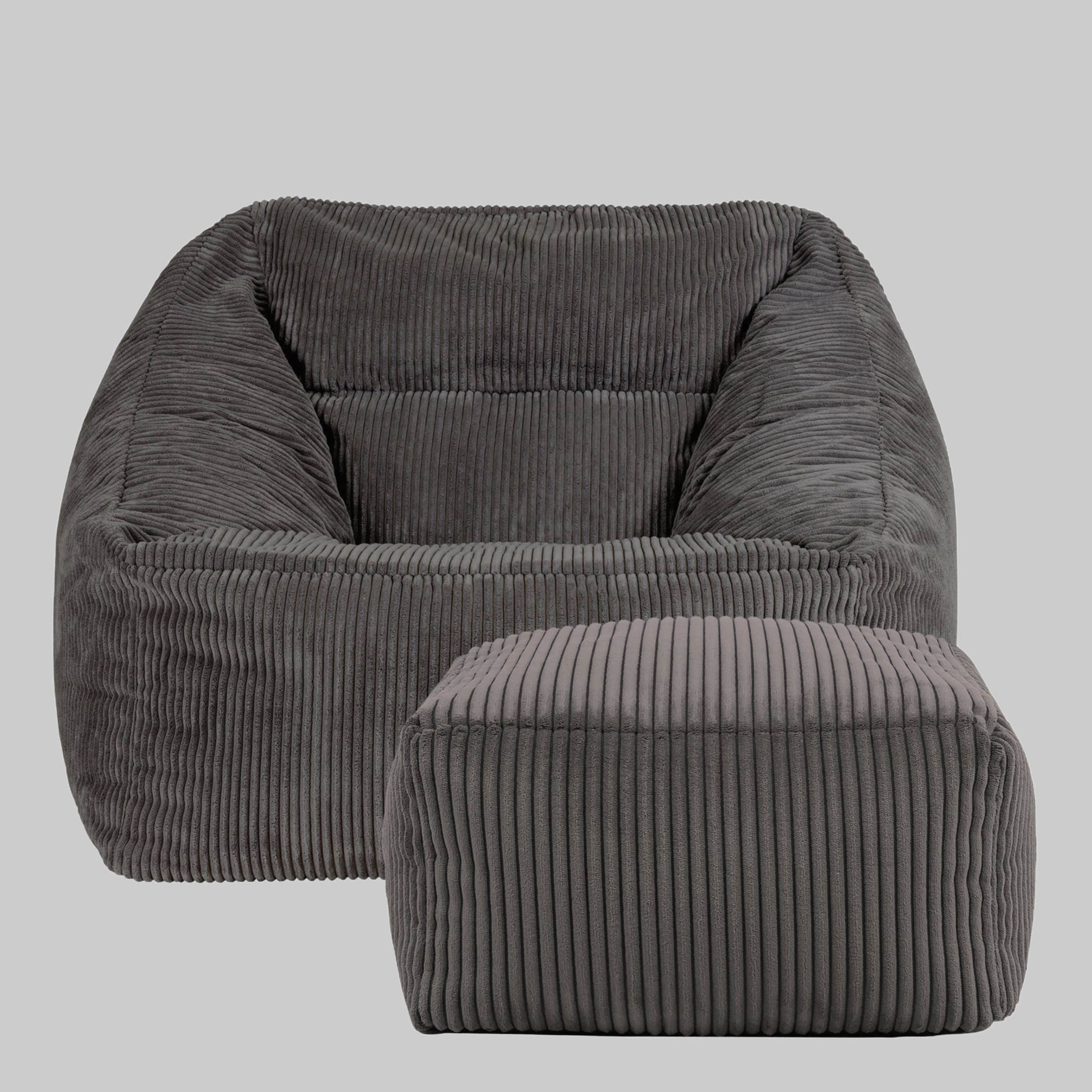 icon Sessel Icon 'Morgan' XXL Sitzsack Sessel aus Cord mit Hocker | Riesen Sitzsack 120cm | Flauschig & Ergonomisch | Modernes Wohndesign grau