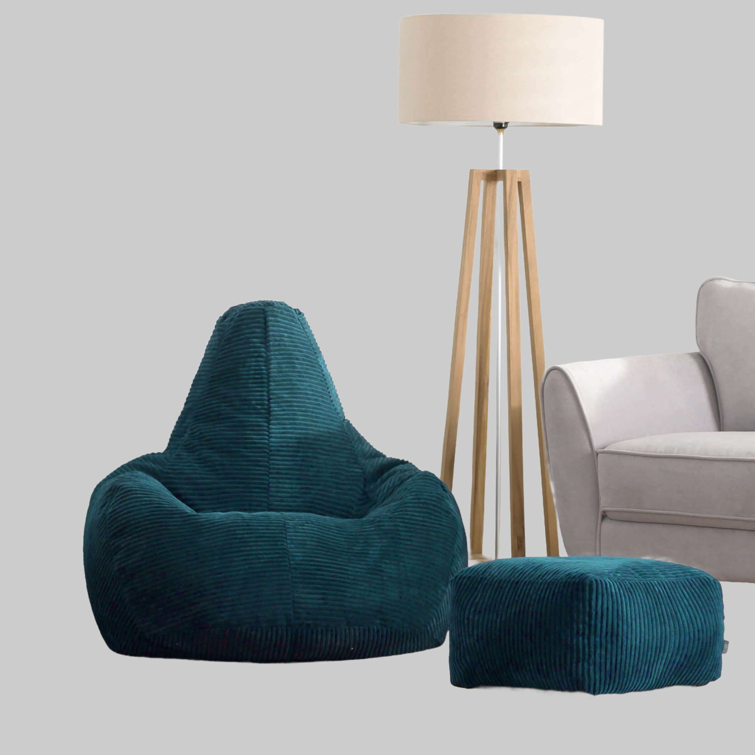 Icon Sitzsack 'Dalton' aus Cord mit Hocker & Liegefunktion | Made in Germany | Für Erwachsene & Kinder | Hochwertige Füllung | Flauschiger Stoff | Bequemer Sessel blaugrün Sessel icon