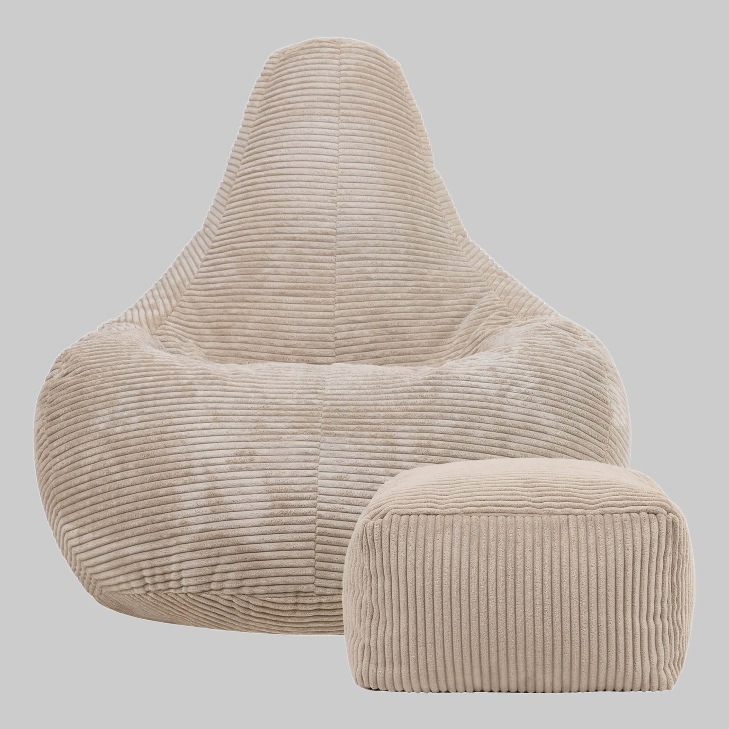 Sessel icon Icon Sitzsack 'Dalton' aus Cord mit Hocker & Liegefunktion | Made in Germany | Für Erwachsene & Kinder | Hochwertige Füllung | Flauschiger Stoff | Bequemer Sessel beige