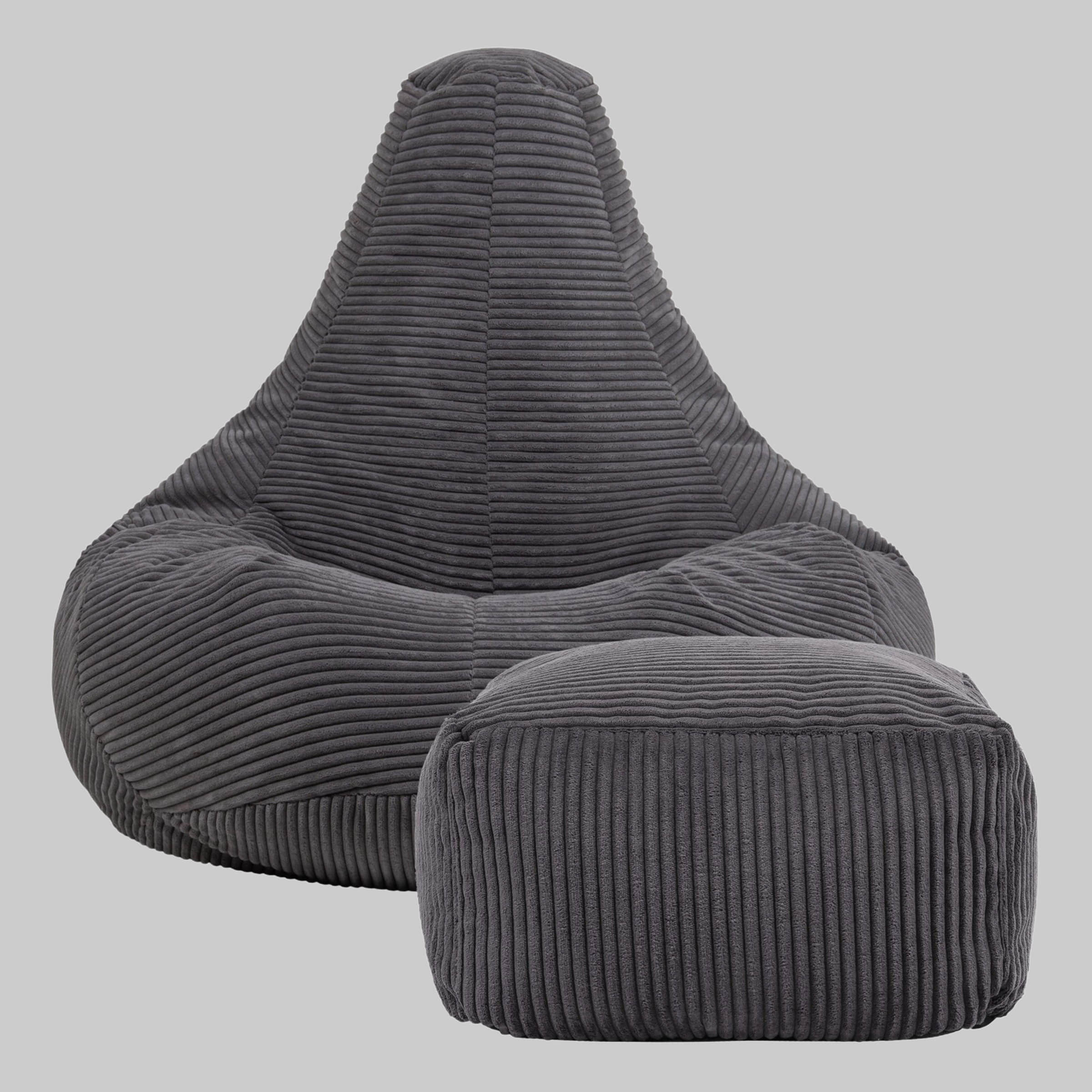 icon Icon Sitzsack 'Dalton' aus Cord mit Hocker & Liegefunktion | Made in Germany | Für Erwachsene & Kinder | Hochwertige Füllung | Flauschiger Stoff | Bequemer Sessel dunkelgrau Sessel
