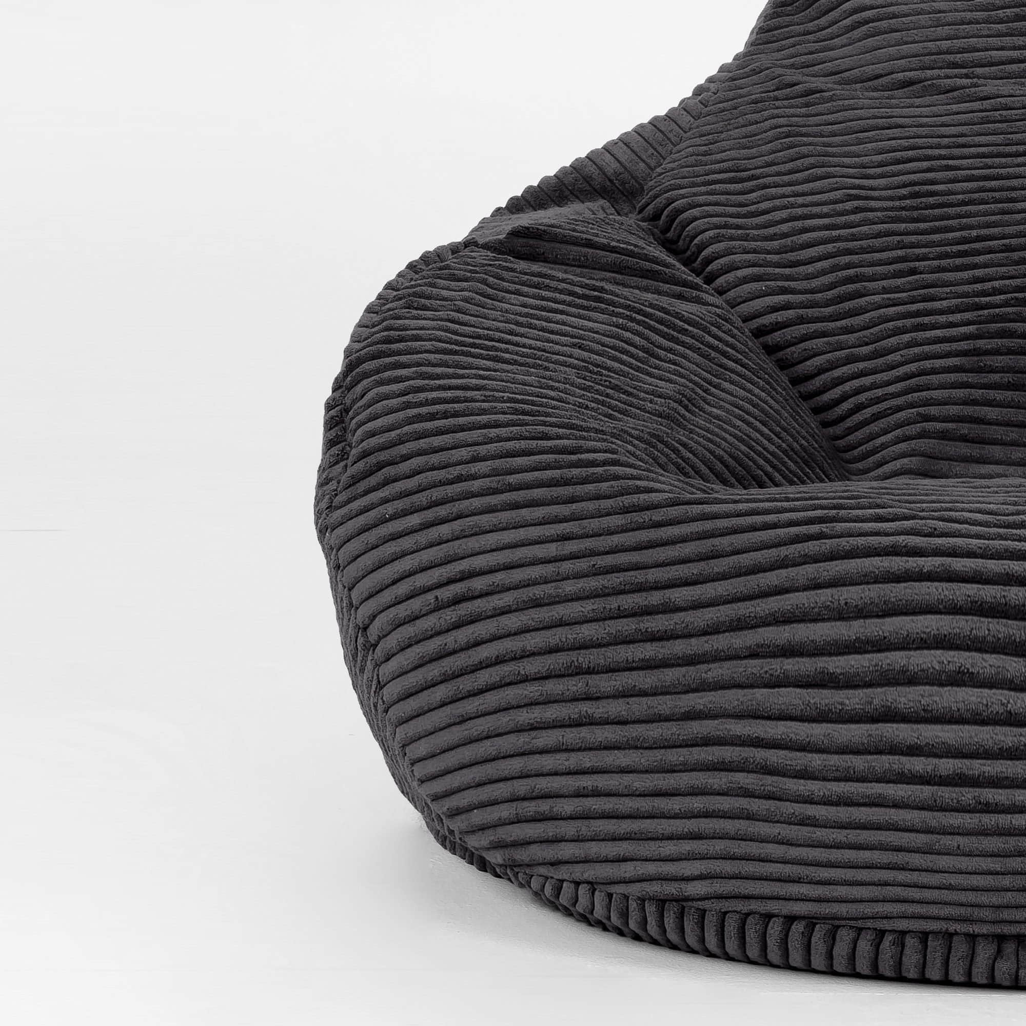 icon Icon Sitzsack 'Dalton' aus Cord mit Hocker & Liegefunktion | Made in Germany | Für Erwachsene & Kinder | Hochwertige Füllung | Flauschiger Stoff | Bequemer Sessel dunkelgrau Sessel
