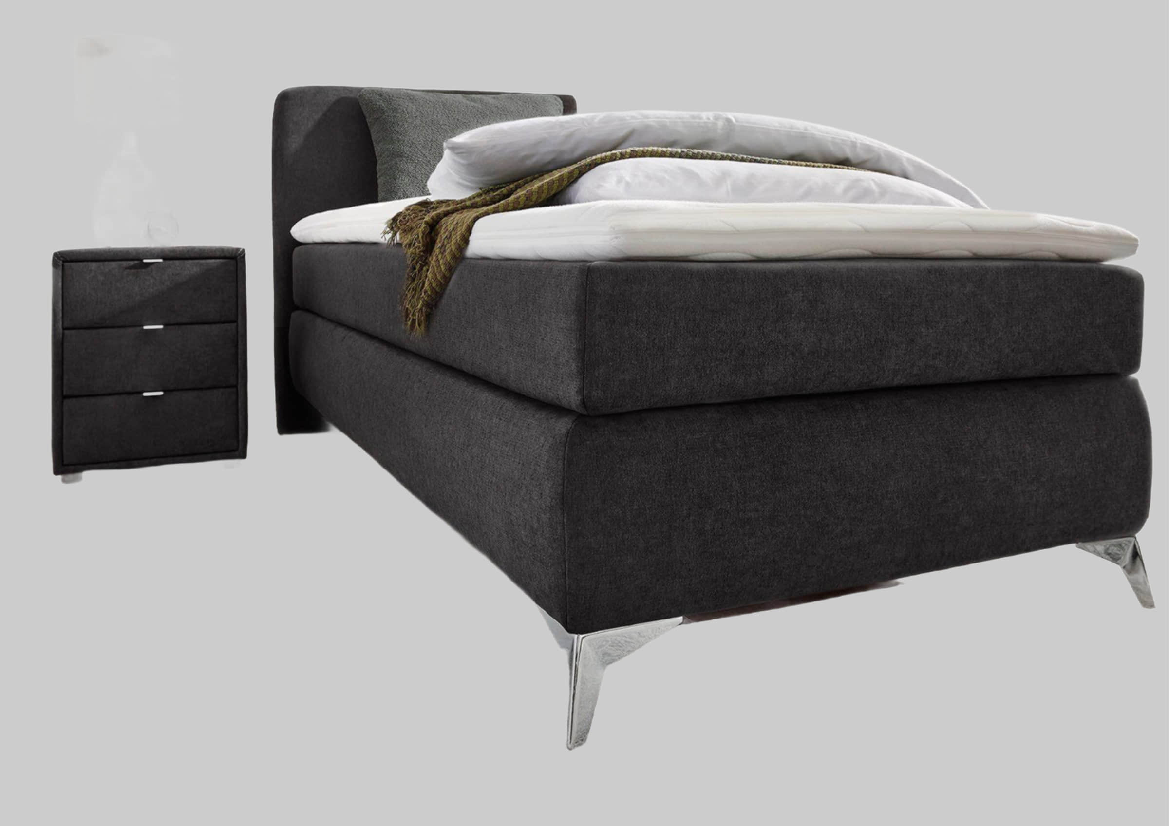 Jockenhöfer Gruppe Boxspringbett Elfie mit Topper & Zierkissen | Modernes Design | Verschiedene Farben | 98x209 cm | Hochwertige Verarbeitung dunkelgrau Betten Jockenhu00F6fer Gruppe