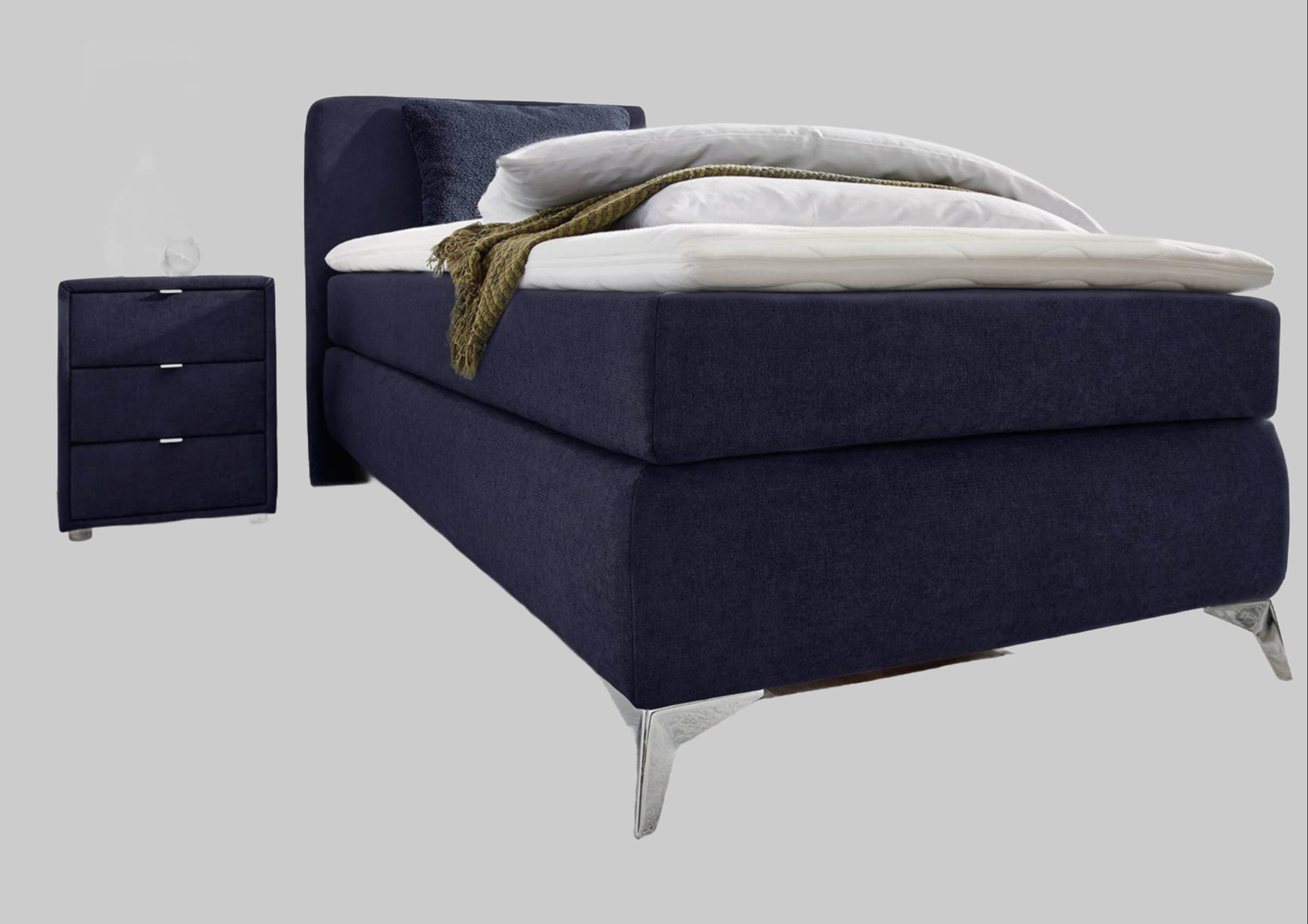 Jockenhu00F6fer Gruppe Jockenhöfer Gruppe Boxspringbett Elfie mit Topper & Zierkissen | Modernes Design | Verschiedene Farben | 98x209 cm | Hochwertige Verarbeitung dunkelblau Betten