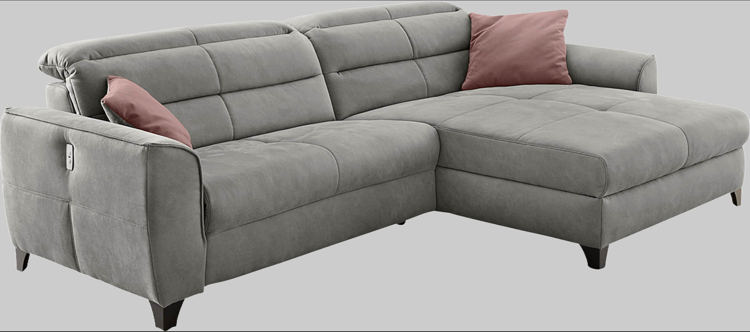 Jockenhu00F6fer Gruppe Jockenhöfer Gruppe Ecksofa Double One L-Form – Elektromotorische Relaxfunktion, USB-Ladestation & Lederoptik | 120cm Sitzbreite hellgrau Sofas