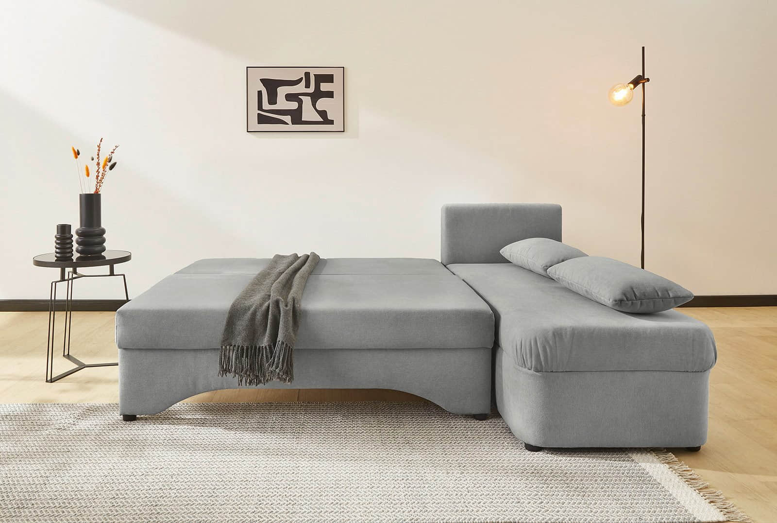 Jockenhöfer Gruppe Premium Ecksofa L-Form mit Gästebettfunktion & Stauraum - Hochwertige Polsterung, 3 Rückenkissen & praktischer Bettkasten hellgrau Sofas Jockenhu00F6fer Gruppe
